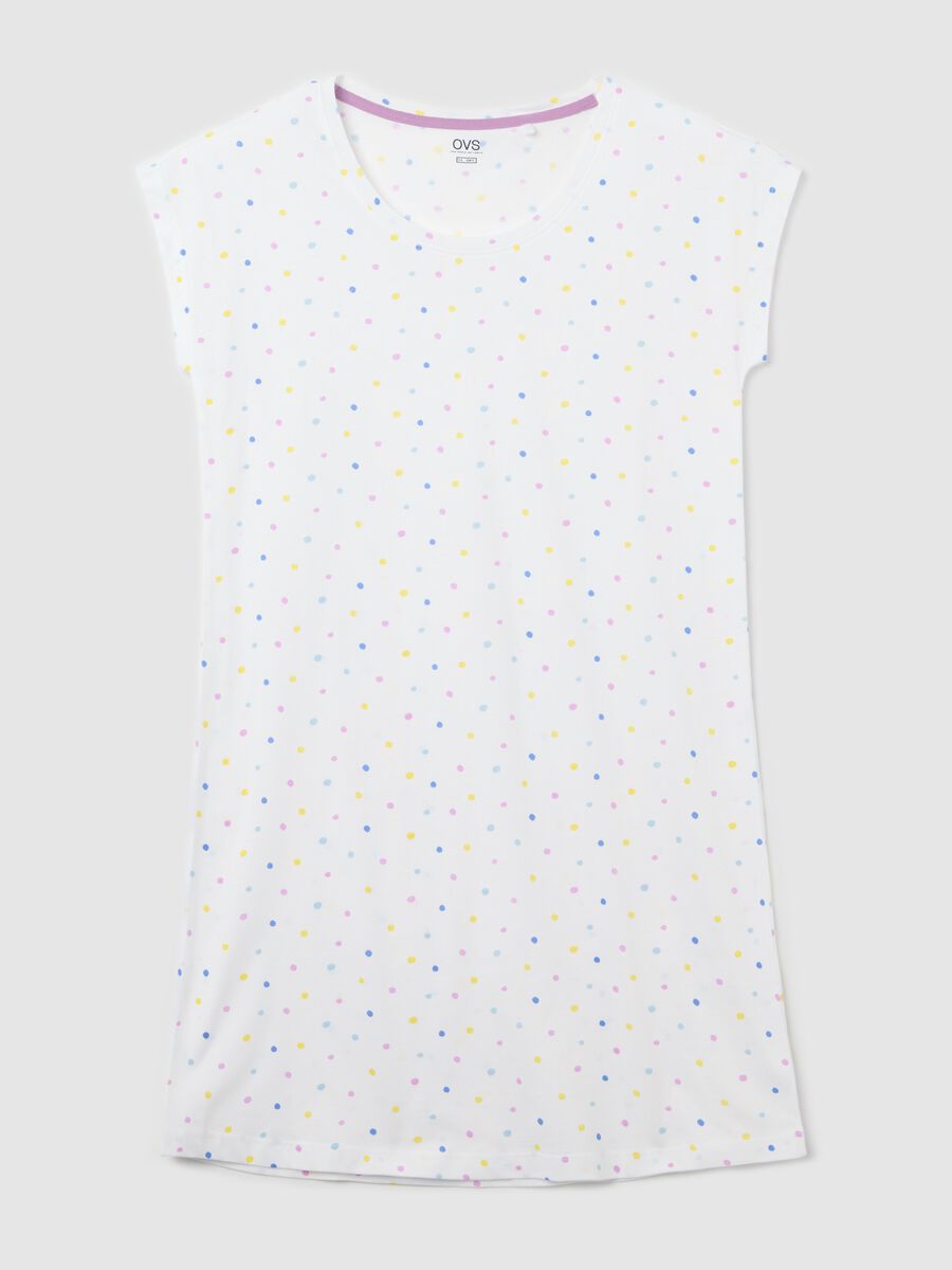 White cotton nightshirt with polka dot pattern_4