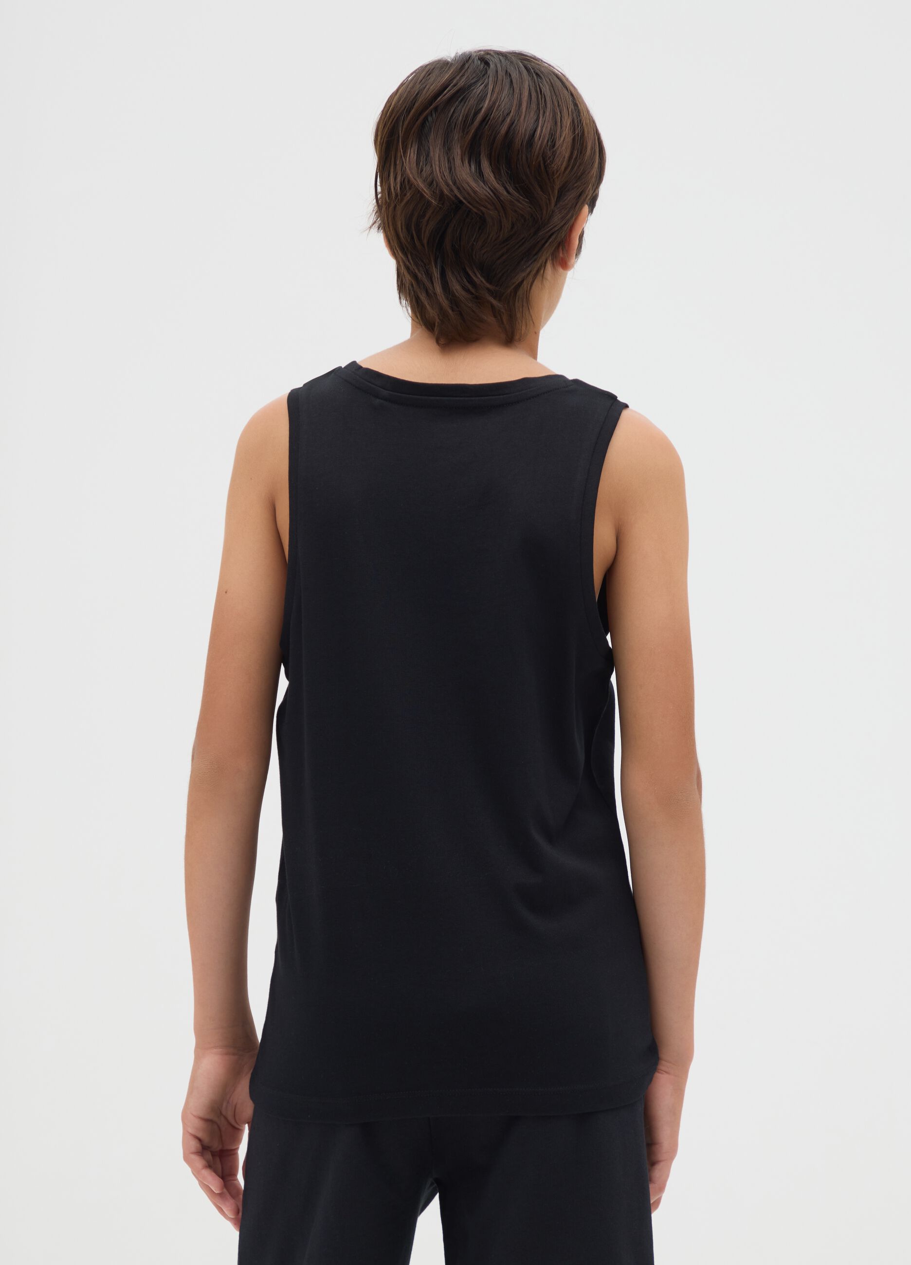 Boys' black cotton vest regular fit