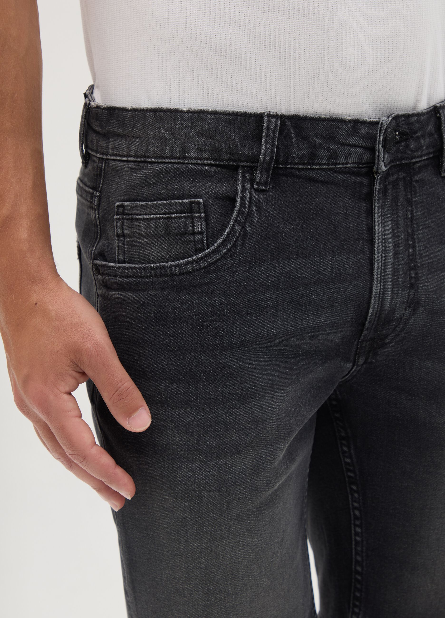 Men's Slim Fit Black Denim Bermuda Shorts