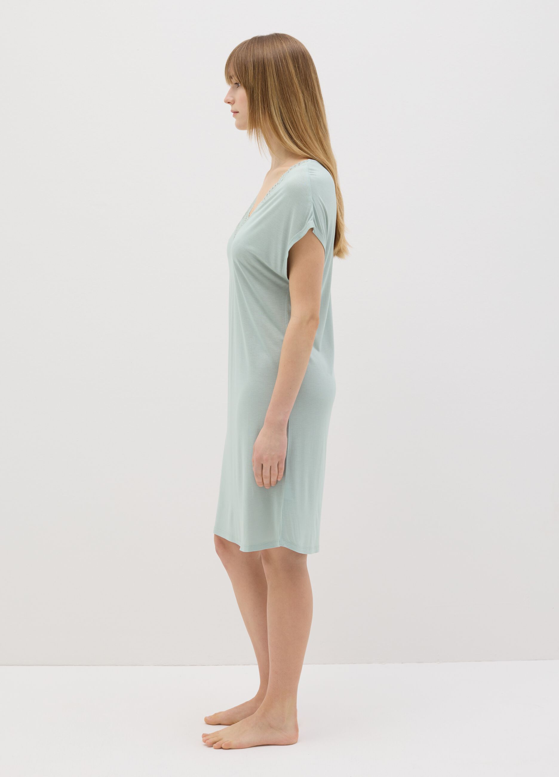 Green nightdress with broderie anglaise insert