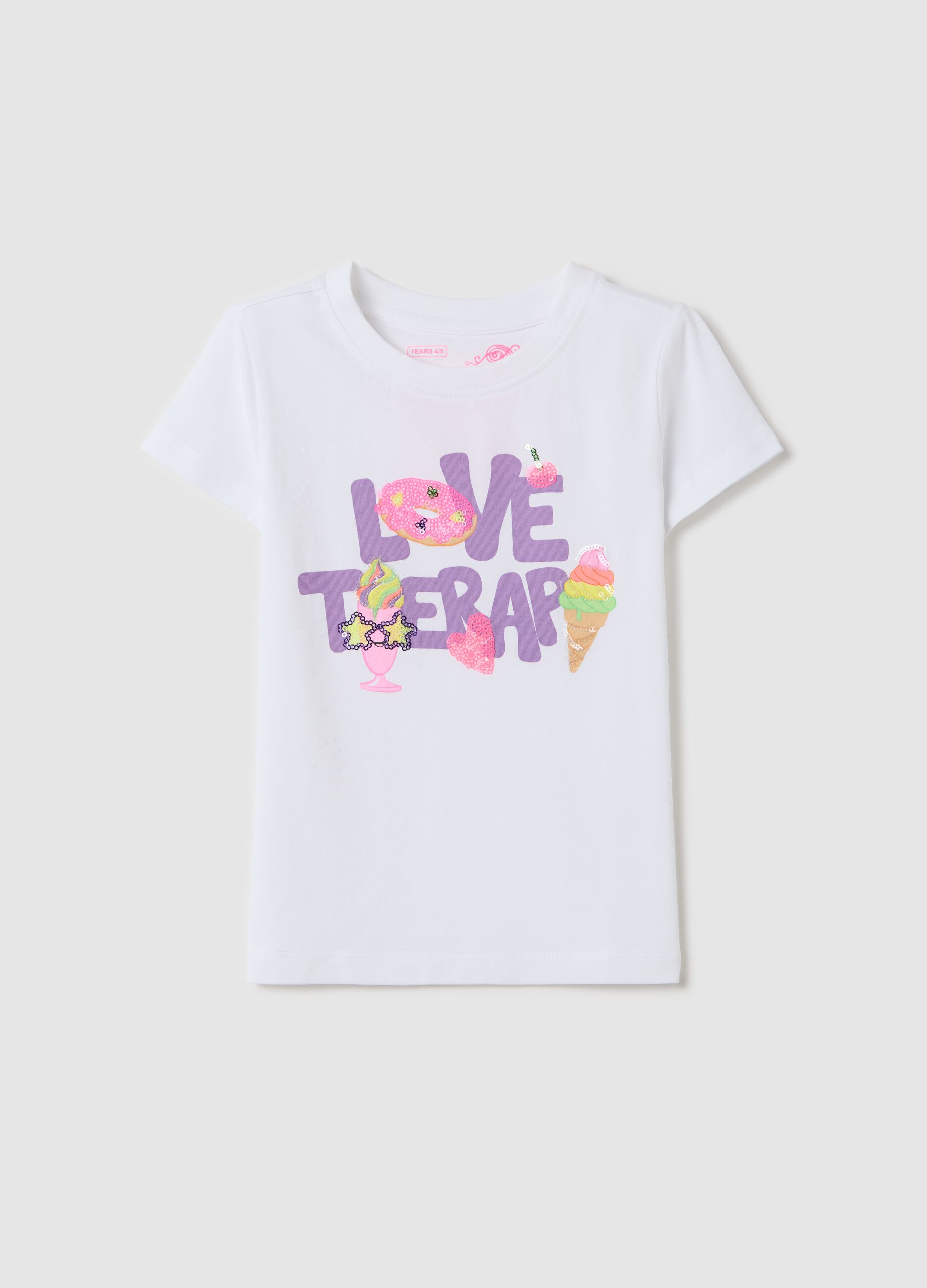 White stretch cotton T-shirt with print