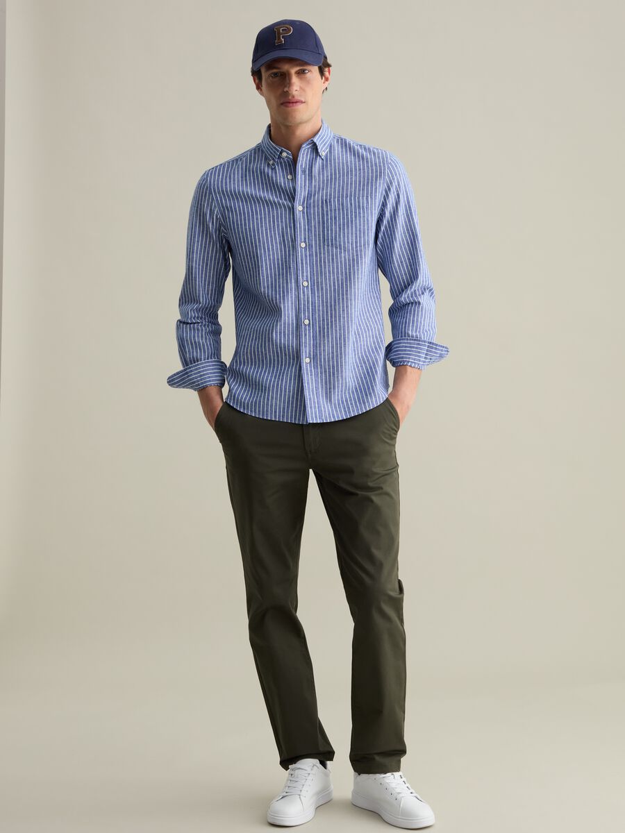 Striped regular-fit shirt in cotton and linen_1