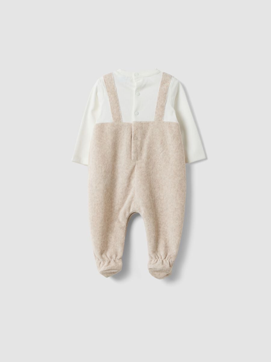 Tutina beige in misto cotone organico con piedini_1