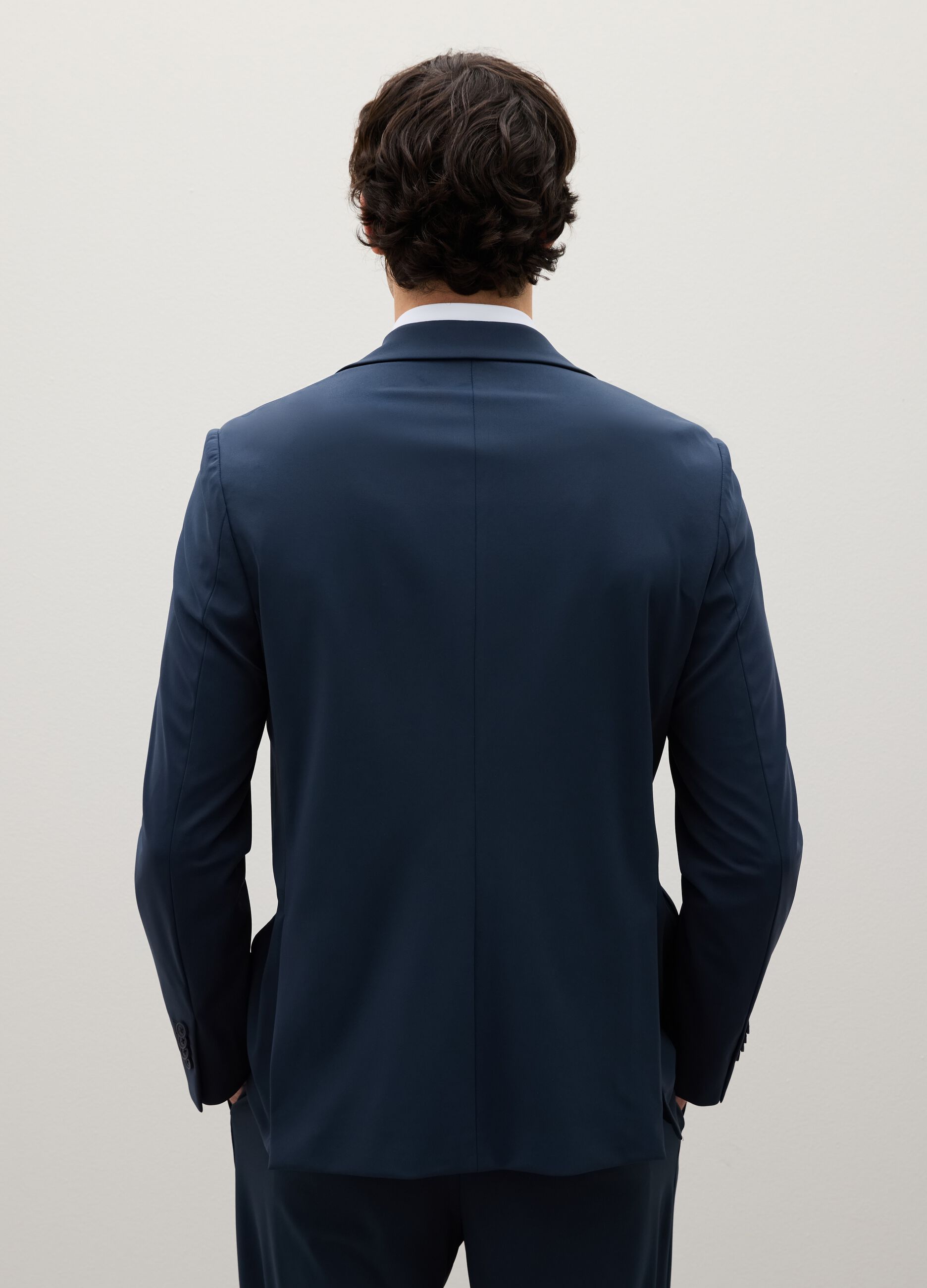 Blue Stretch Fabric Slim Fit Blazer