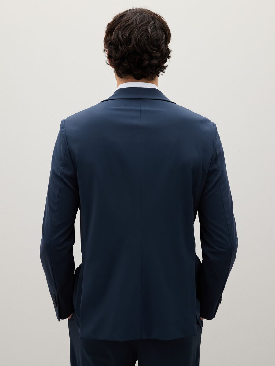 Blue Stretch Fabric Slim Fit Blazer_3