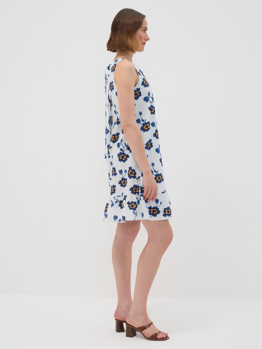 White stretch cotton dress with floral print, regular fit_1