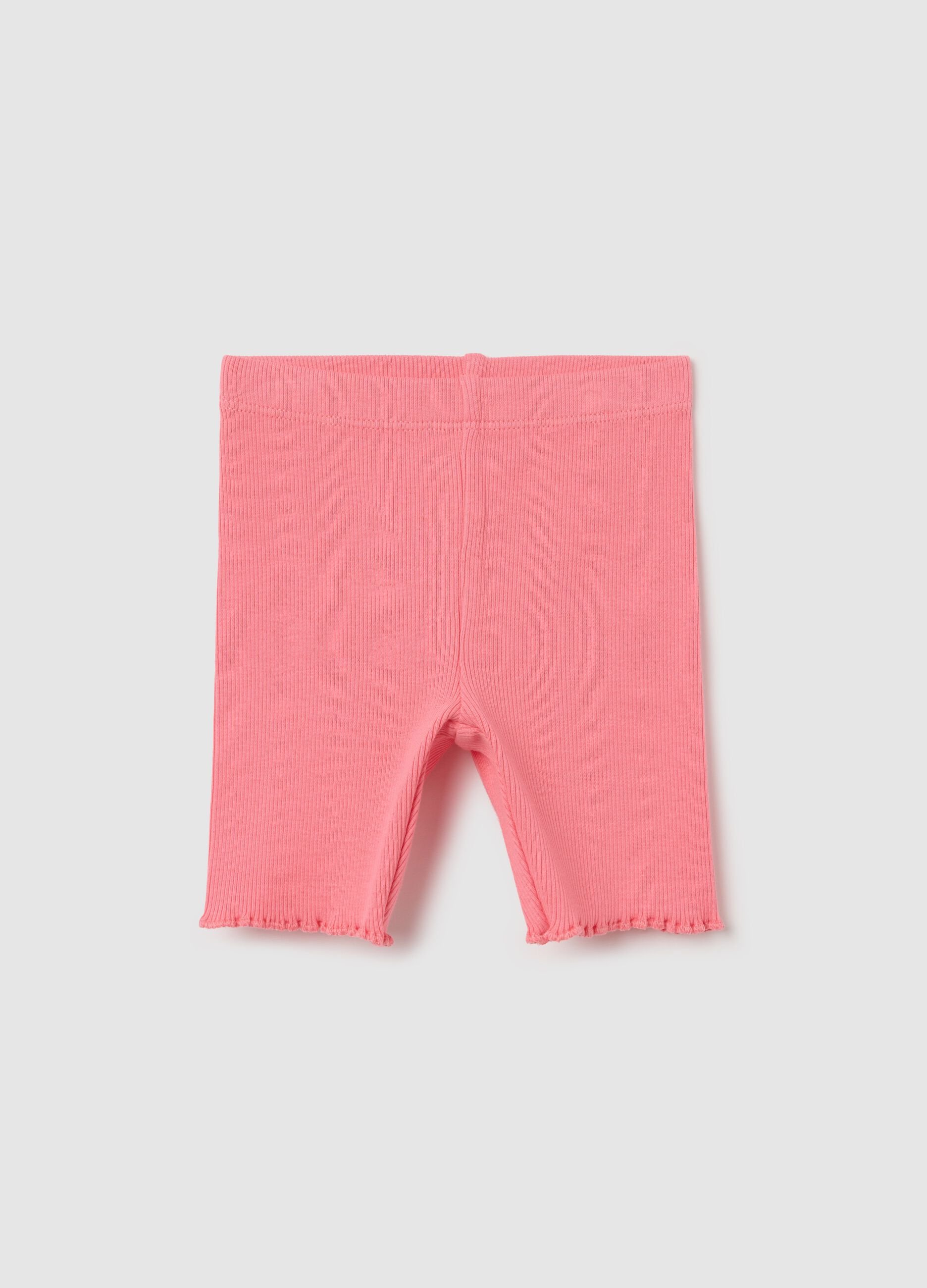 Ribbed pink shorts with wavy hem