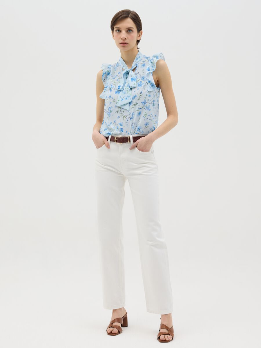 Sleeveless floral blouse with flounce_1