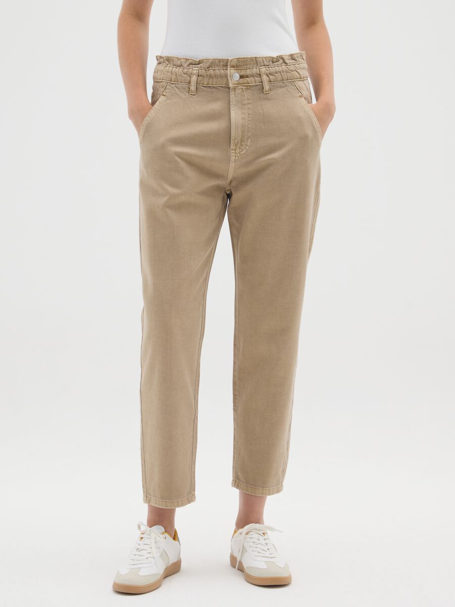 Beige Slouchy Denim Trousers in Pure Cotton_1