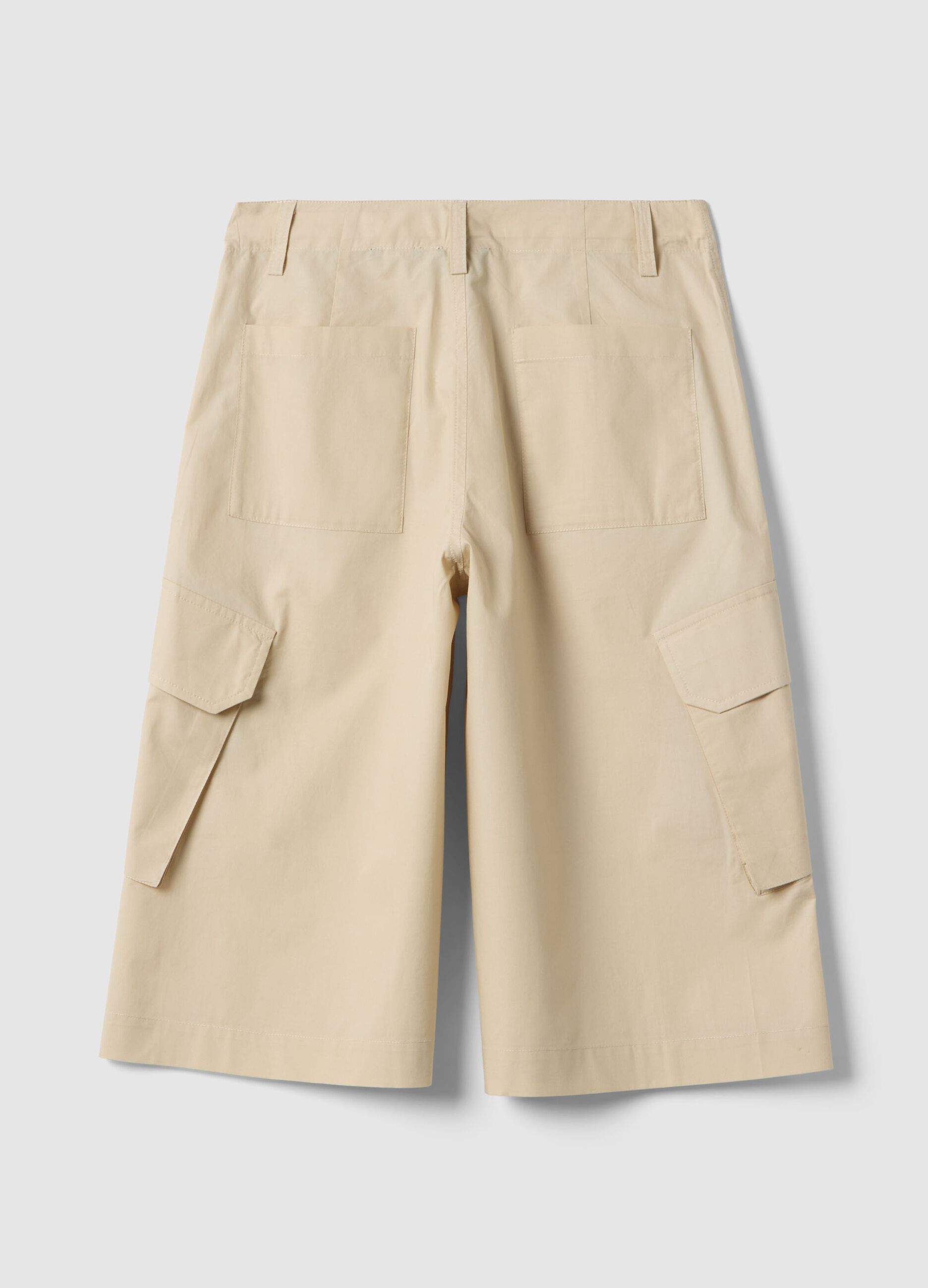 Girls' beige pure cotton cargo trousers, relaxed fit