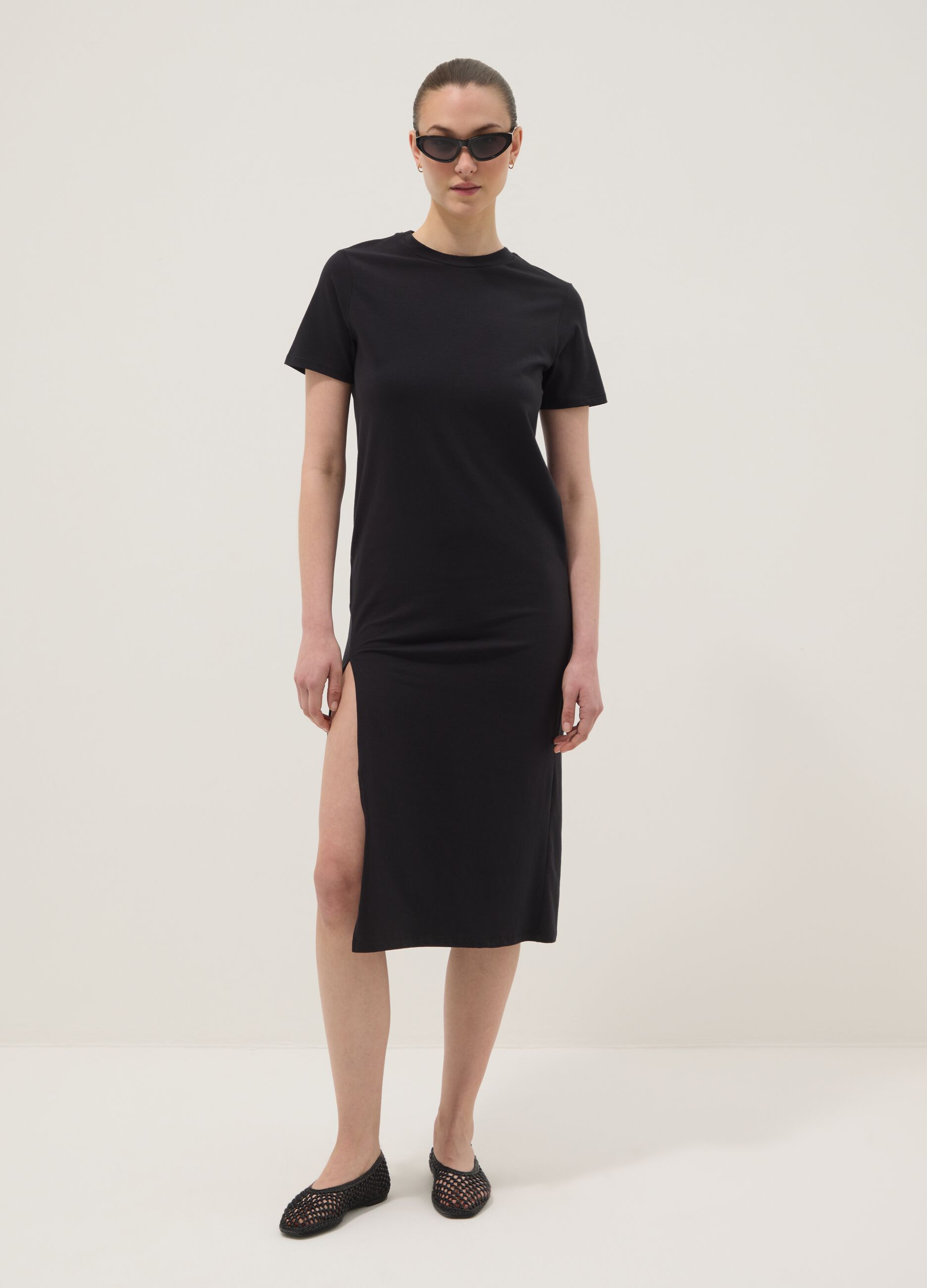 Black maxi dress in stretch cotton