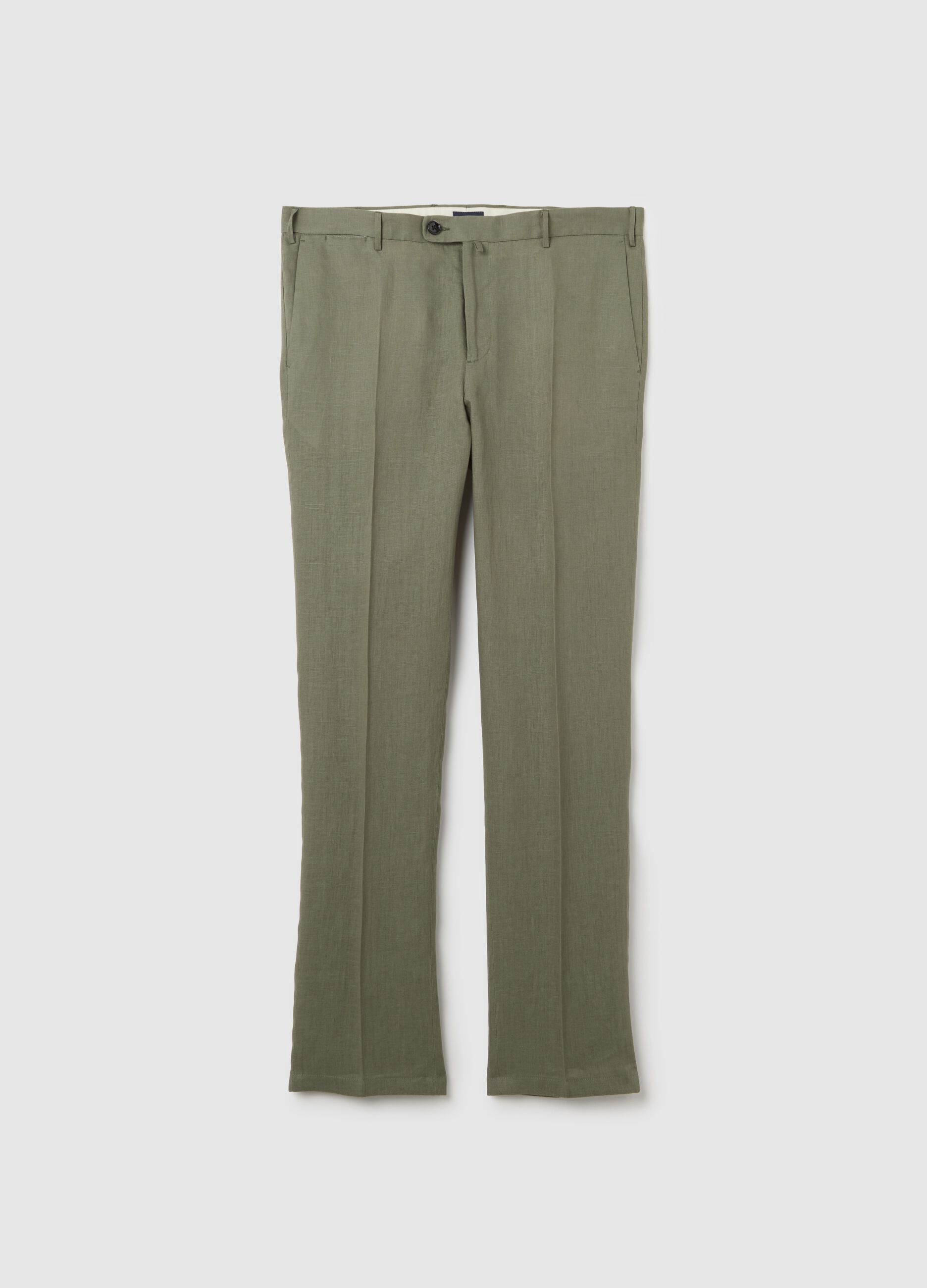 Pantaloni da uomo in puro lino verde slim fit
