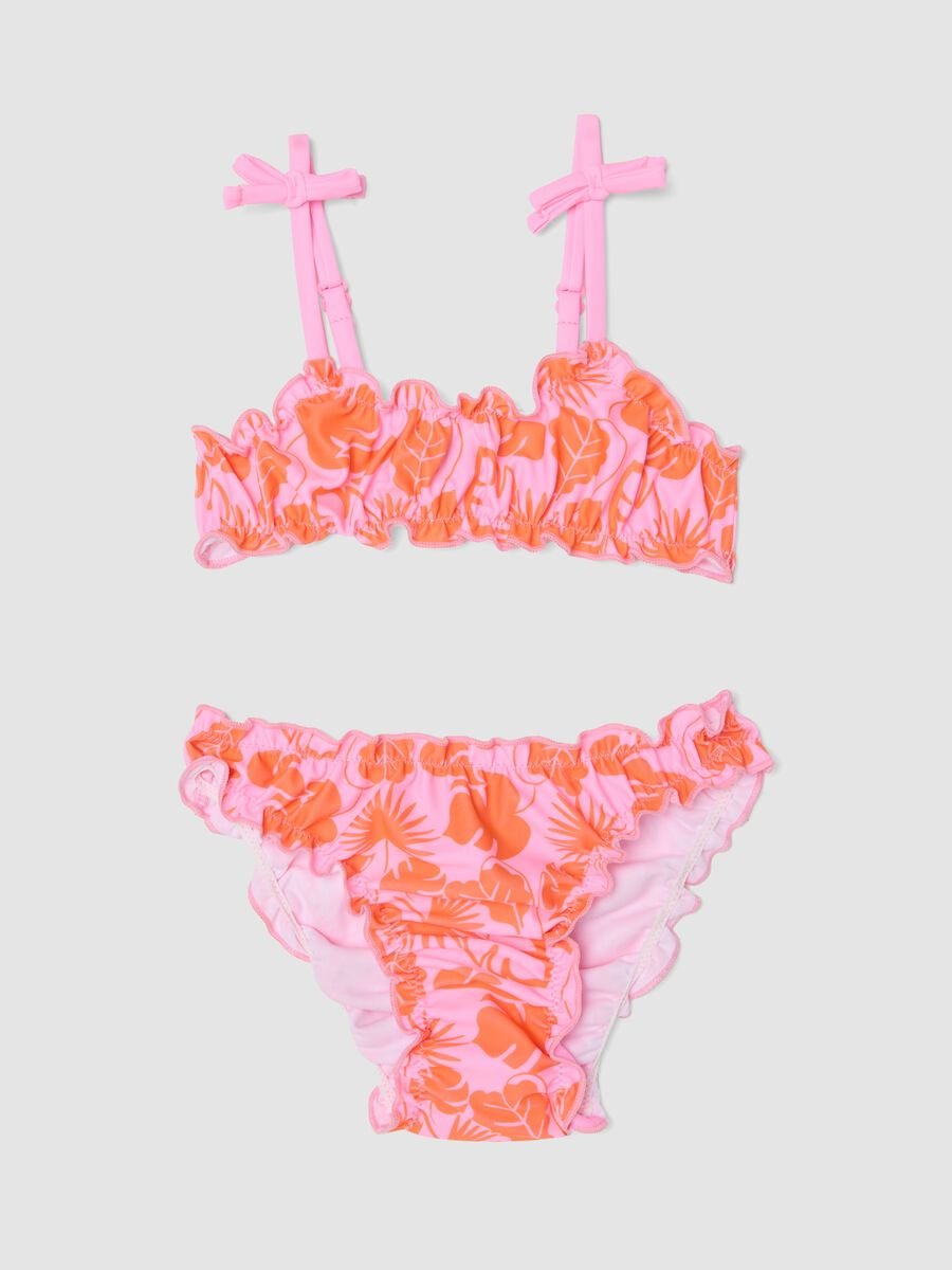 Bikini rosa in tessuto elasticizzato con fantasia floreale per bambina_0