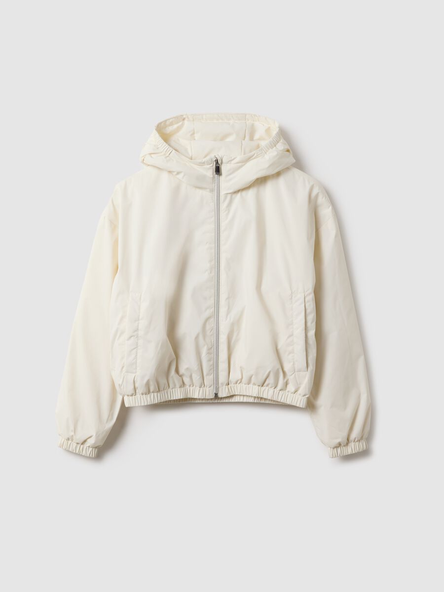 White padded regular fit jacket with hood for girls_3