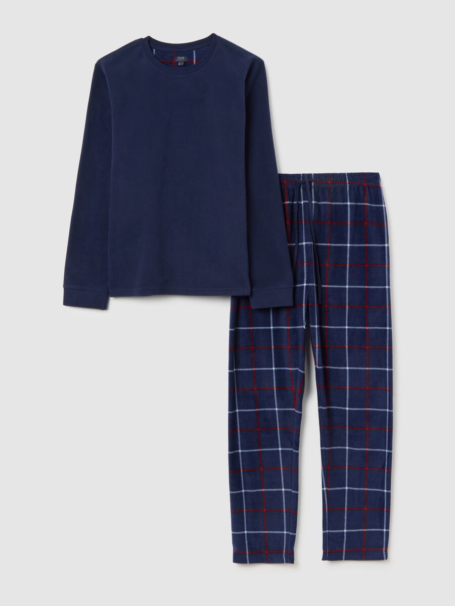 Blue check regular fit fleece pyjamas_4