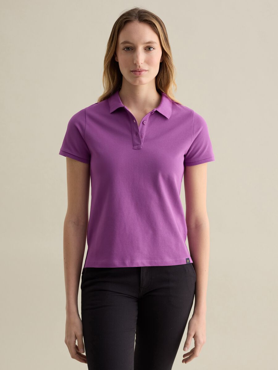 Purple short-sleeved polo shirt in piquet_0