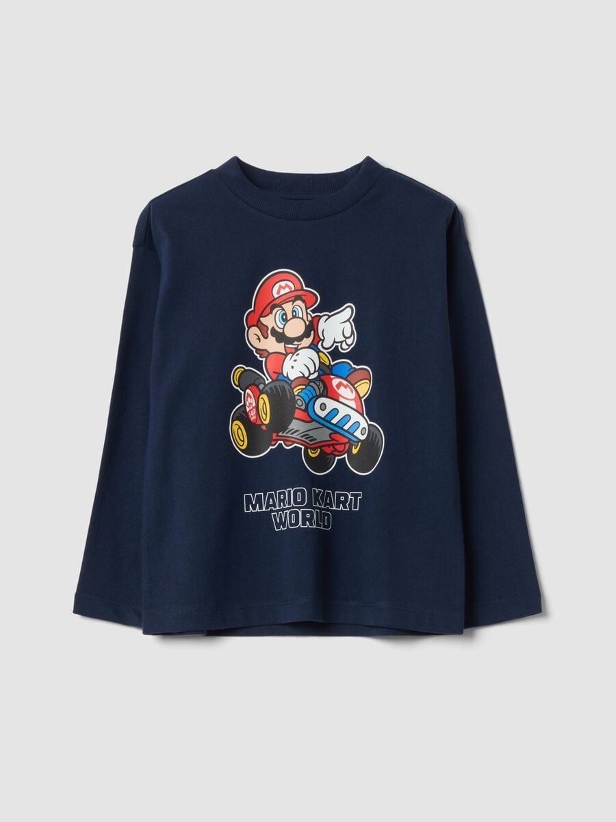 T-shirt over fit blu in puro cotone girocollo con stampa Mario Kart_0