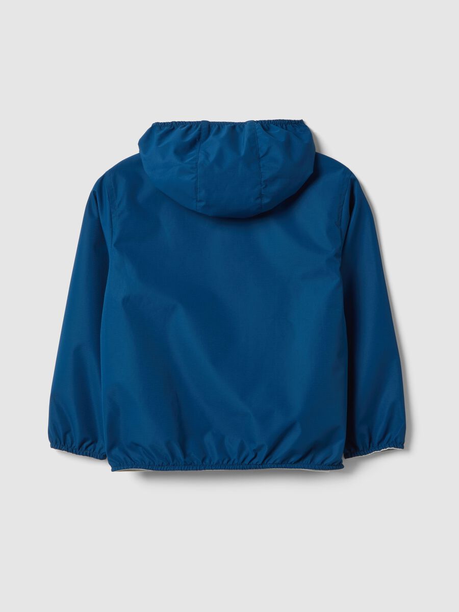 Giacca impermeabile blu regular fit con cappuccio e zip da bambino_1