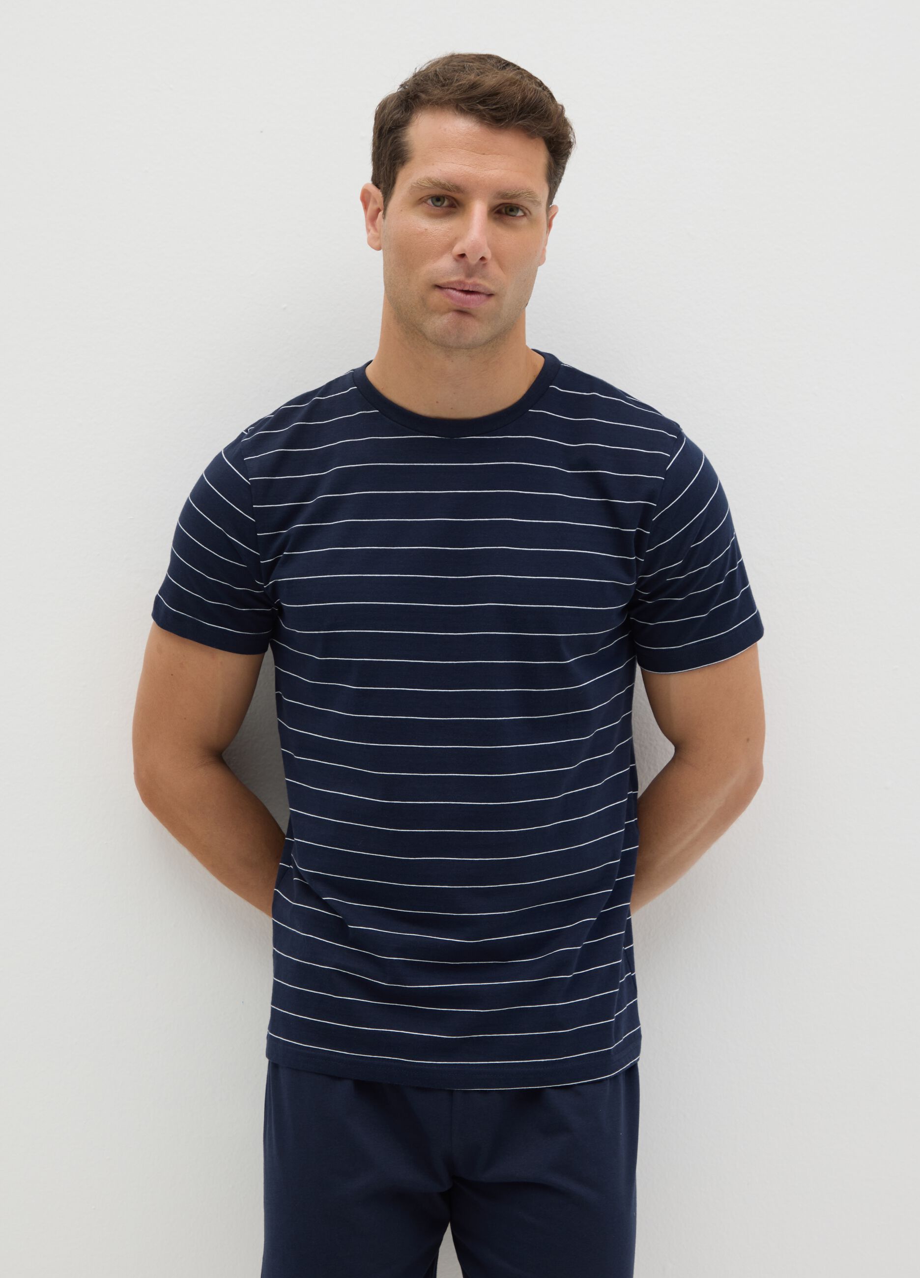 Short Blue Striped Cotton Pyjamas