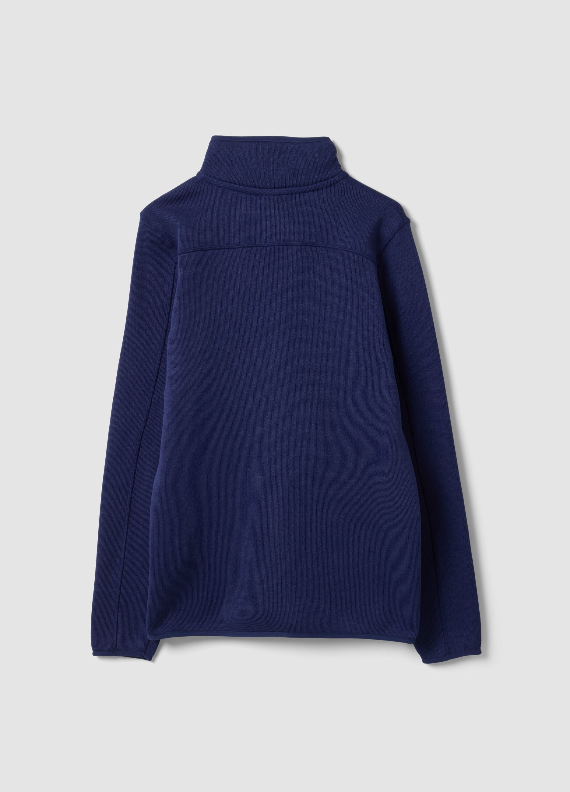 Blue full-zip sweatshirt with high neck and logo