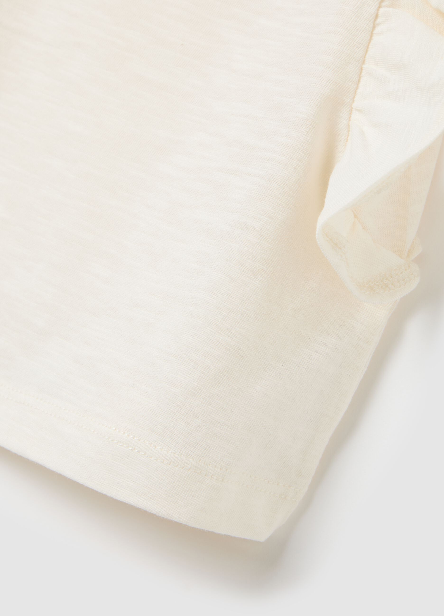 White pure cotton girls' regular fit cropped top with ruffles