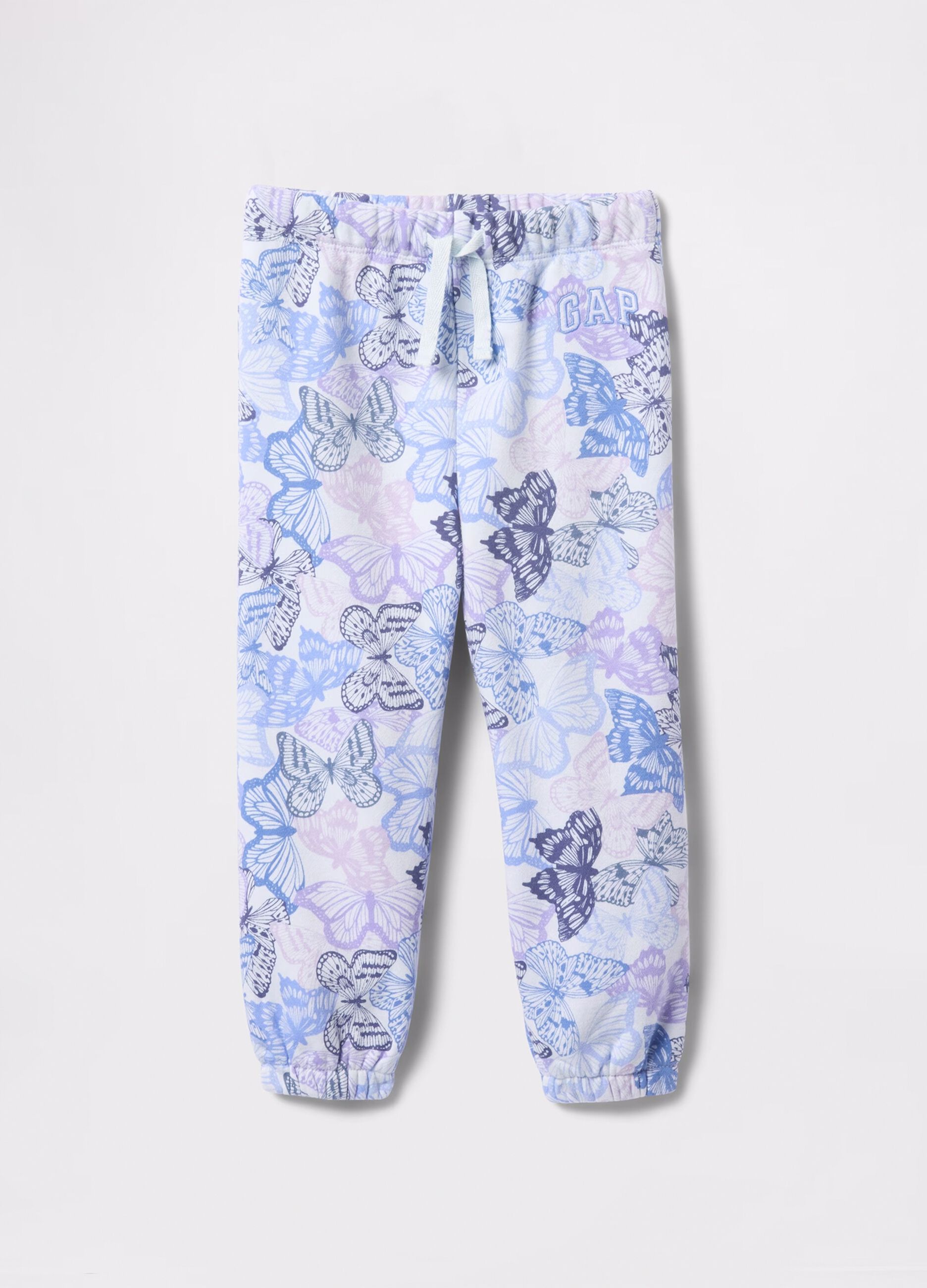 Joggers with drawstring butterflies print and logo embroidery