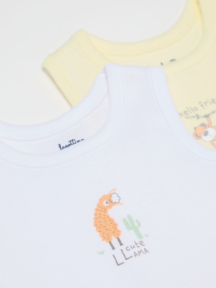 Three-pack white and yellow bodysuits in organic cotton with print_2