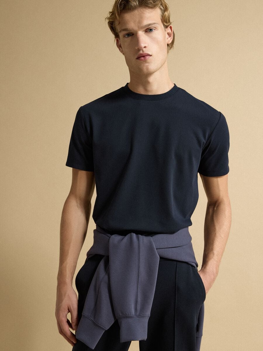 T-shirt blu in misto cotone piquet elasticizzato regular fit Easy Dry_0