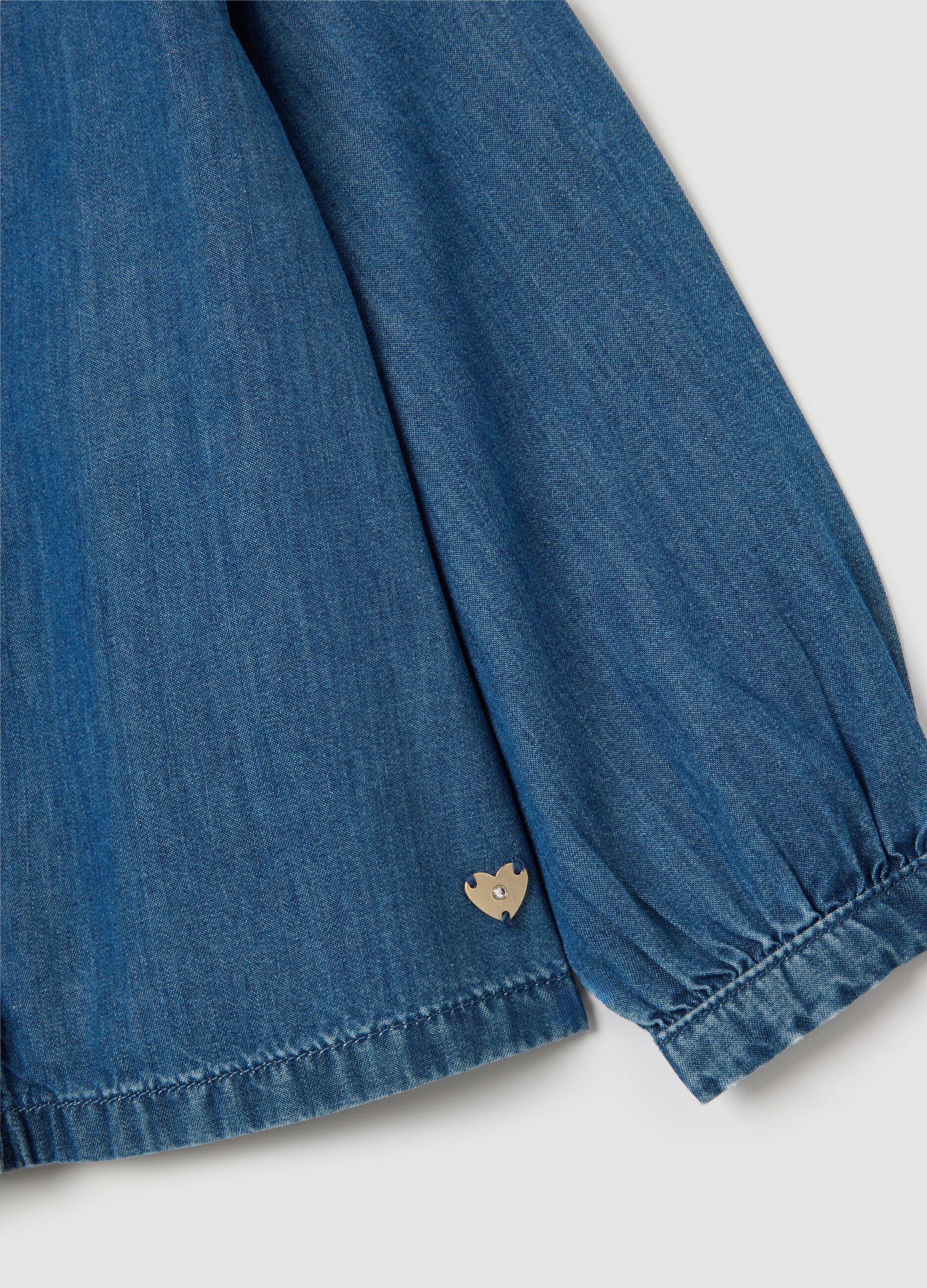 Girls' Blue Denim Shirt with Classic Collar