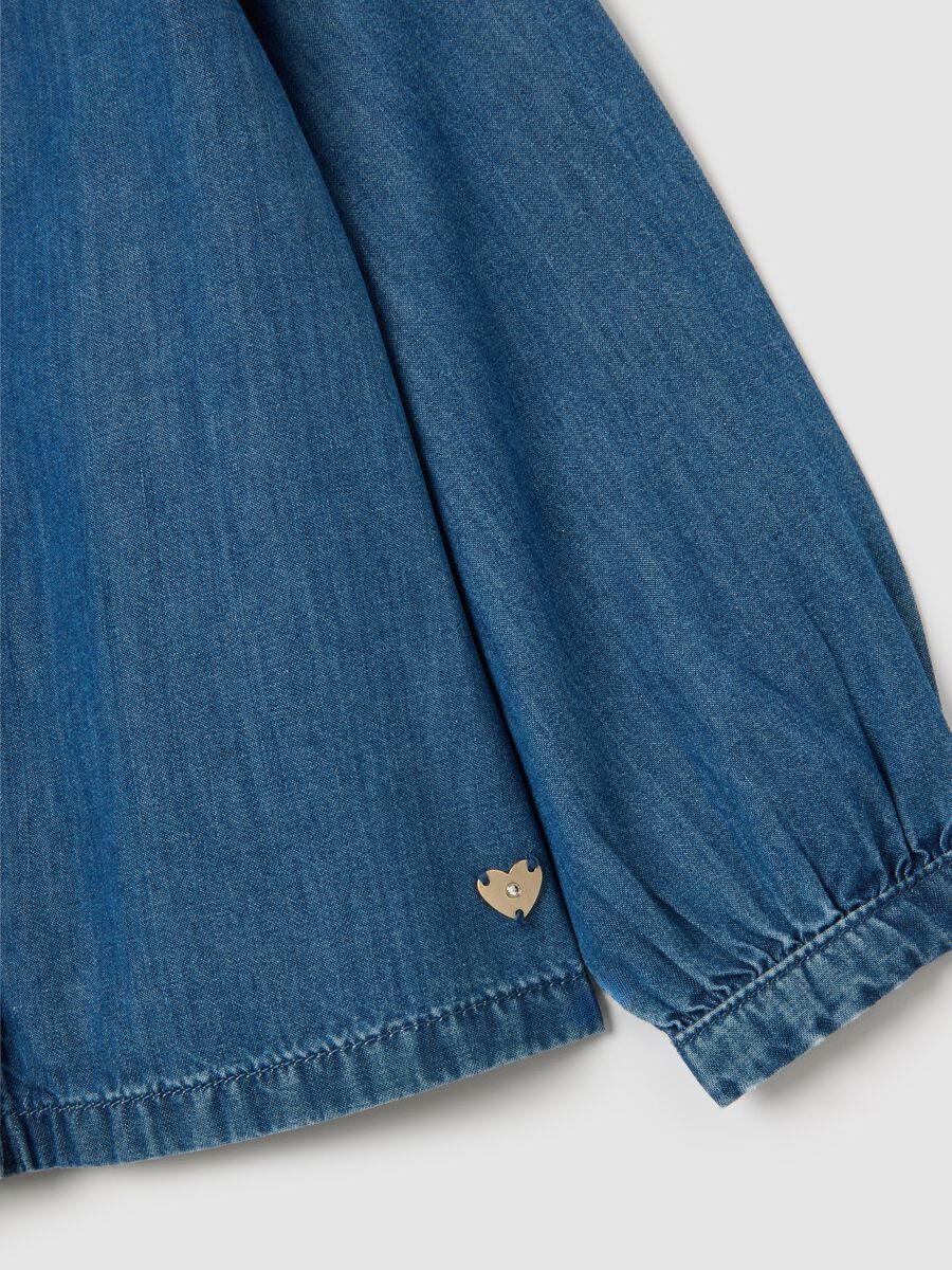 Girls' Blue Denim Shirt with Classic Collar_2