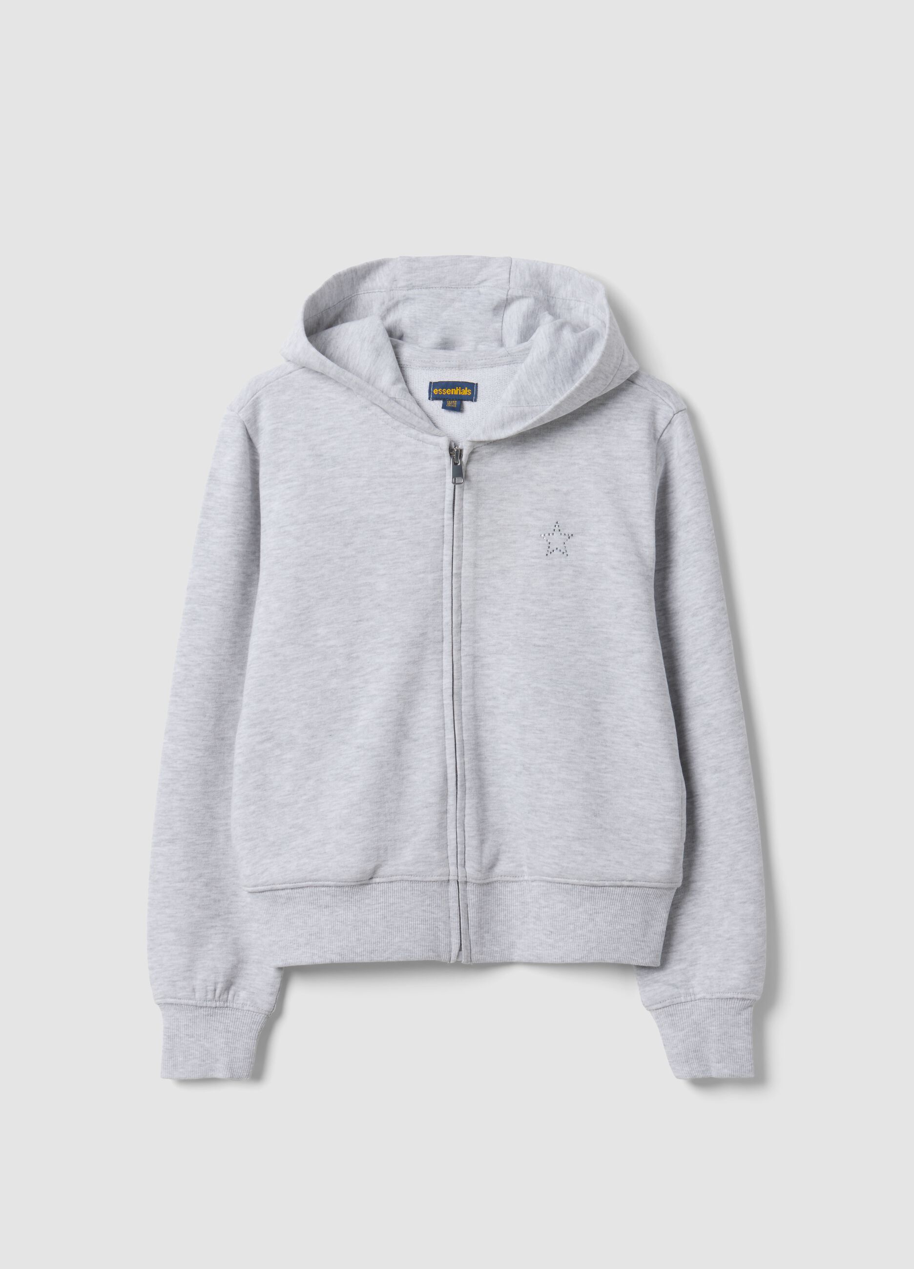 Grey hoodie in pure organic cotton with star for girls