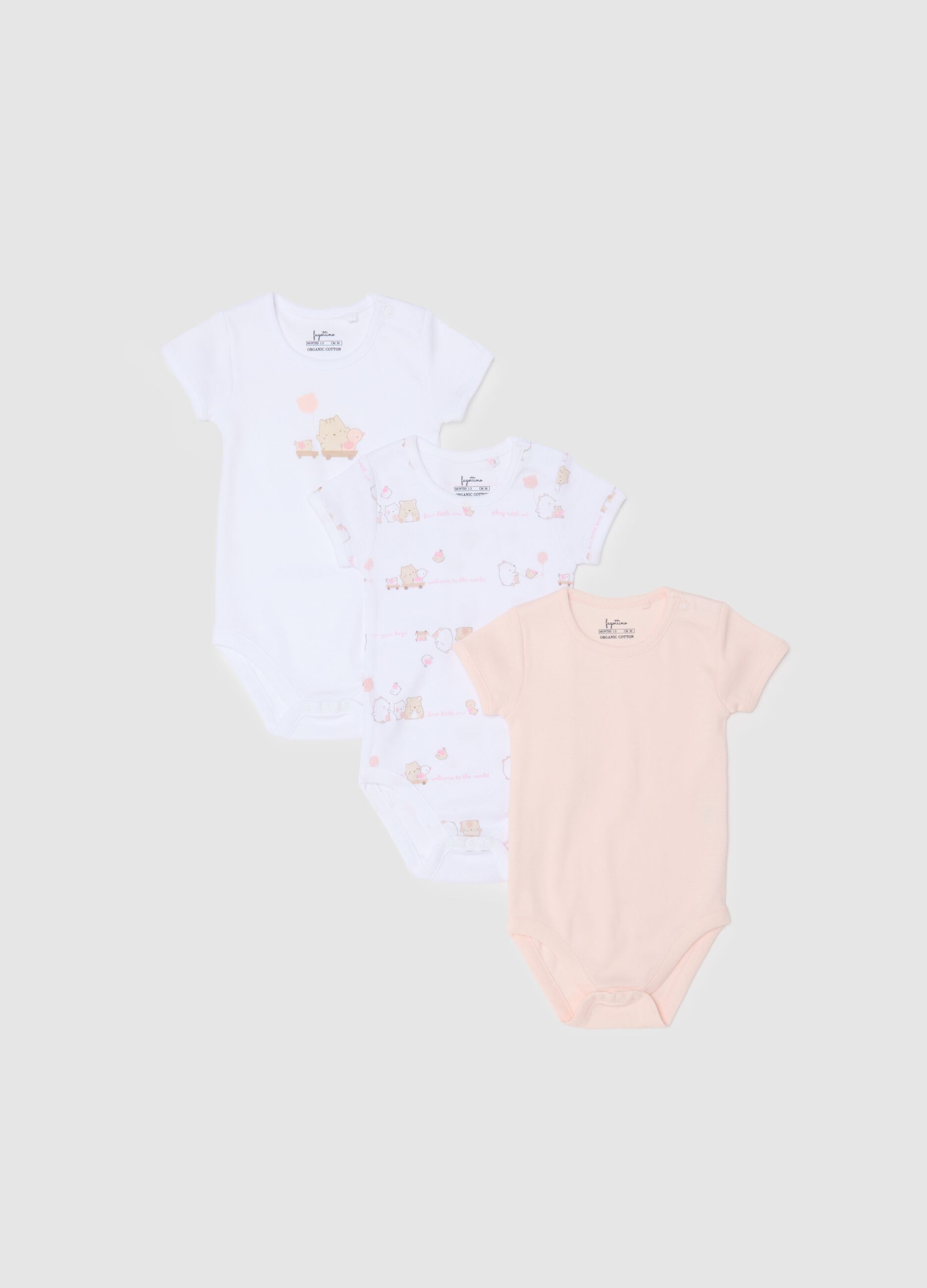 Newborn short sleeve multicolour bodysuit tri-pack in pure cotton
