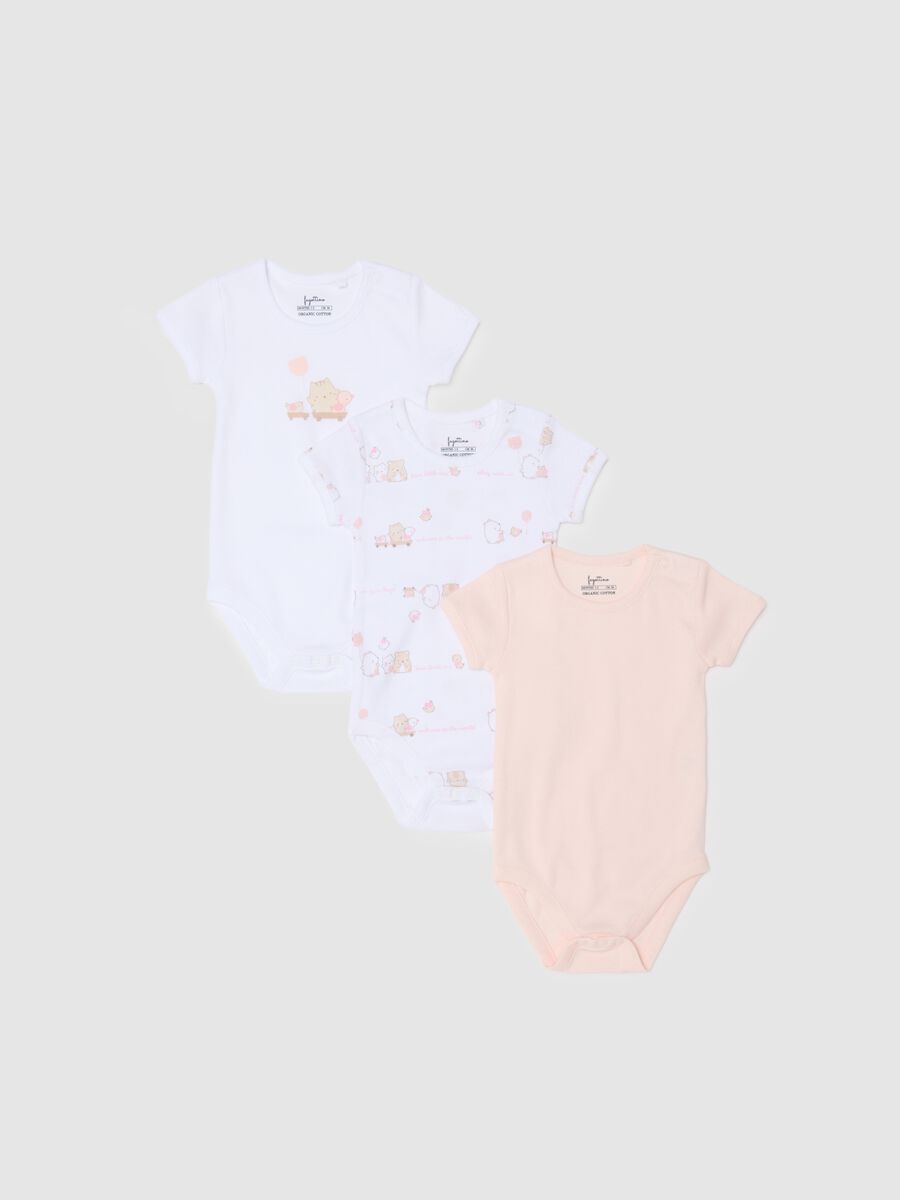 Newborn short sleeve multicolour bodysuit tri-pack in pure cotton_0
