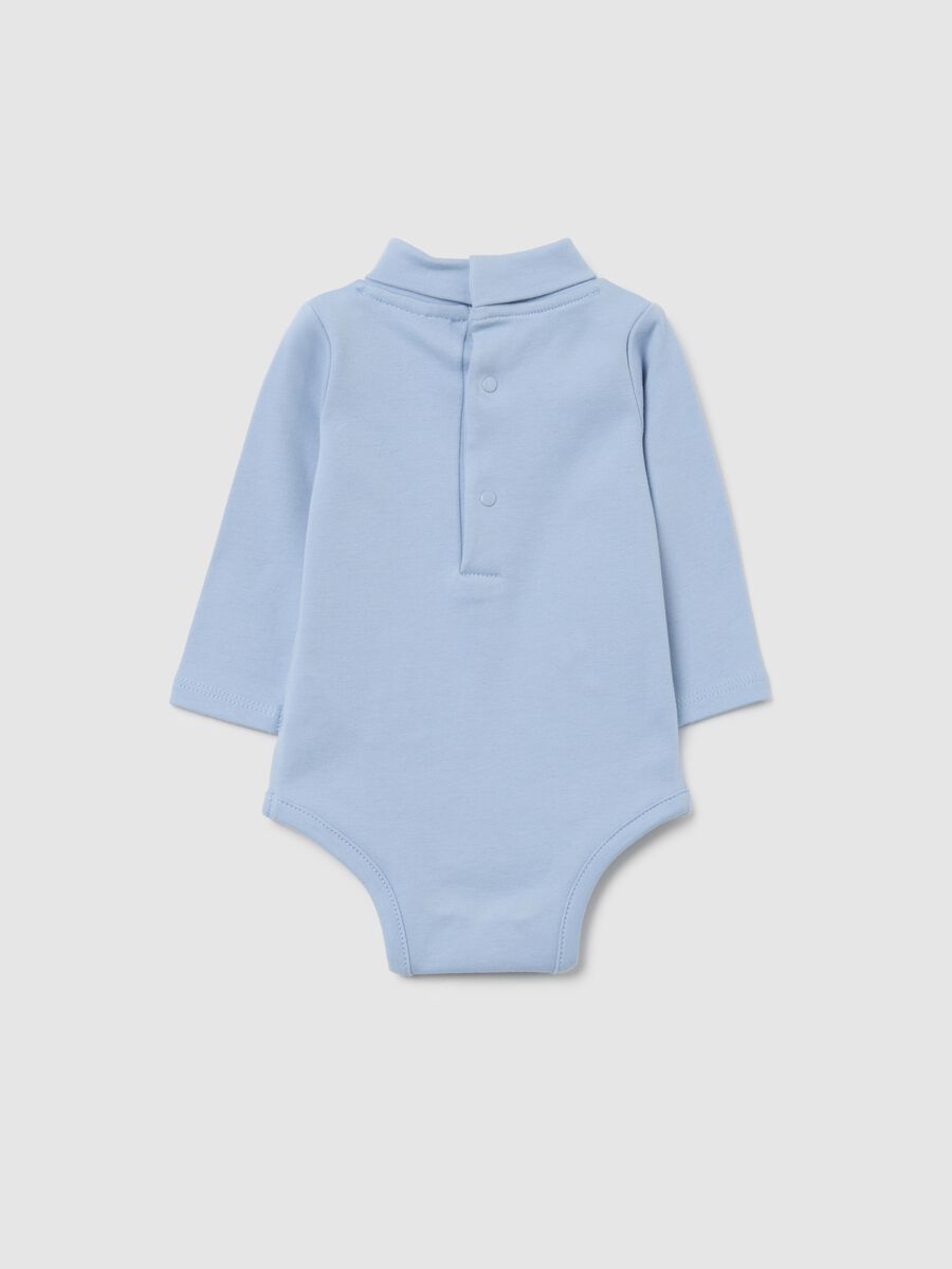 Body natalizio da neonato in puro cotone azzurro a collo alto_1