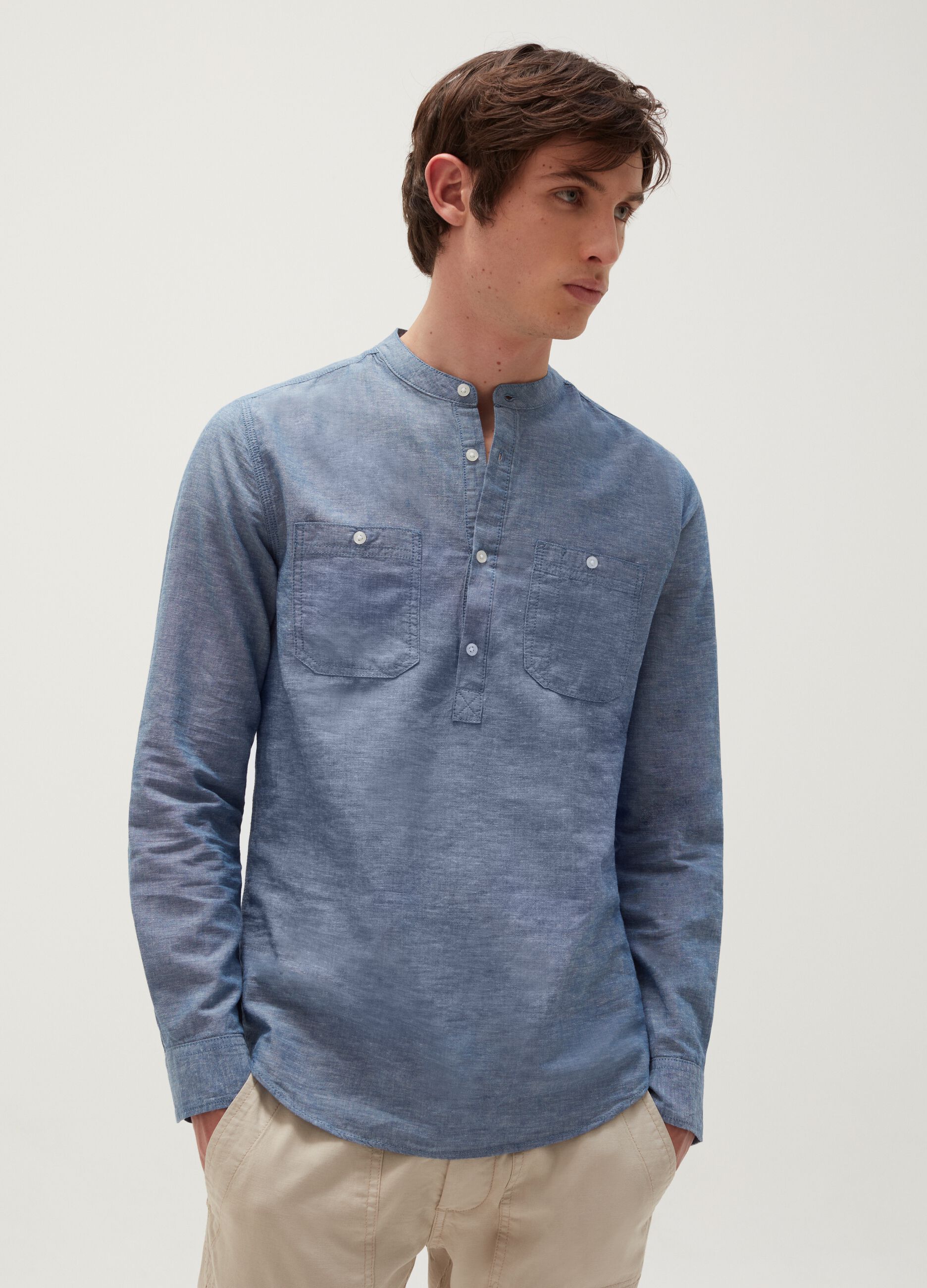 Camicia in cotone e lino coreana_0
