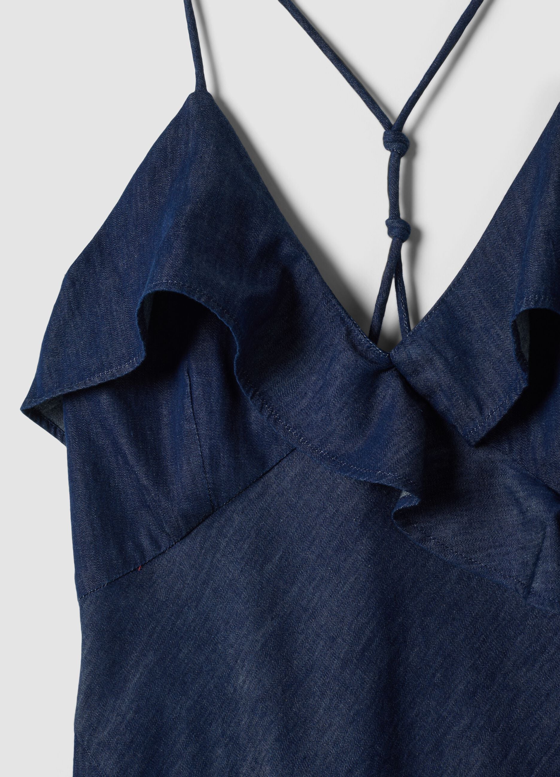 Long blue pure cotton dress with ruffles