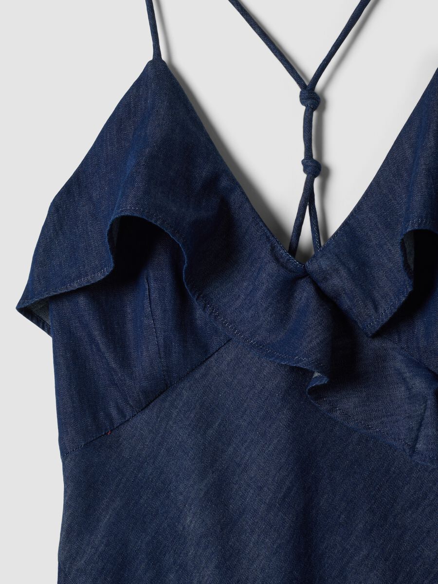 Long blue pure cotton dress with ruffles_5