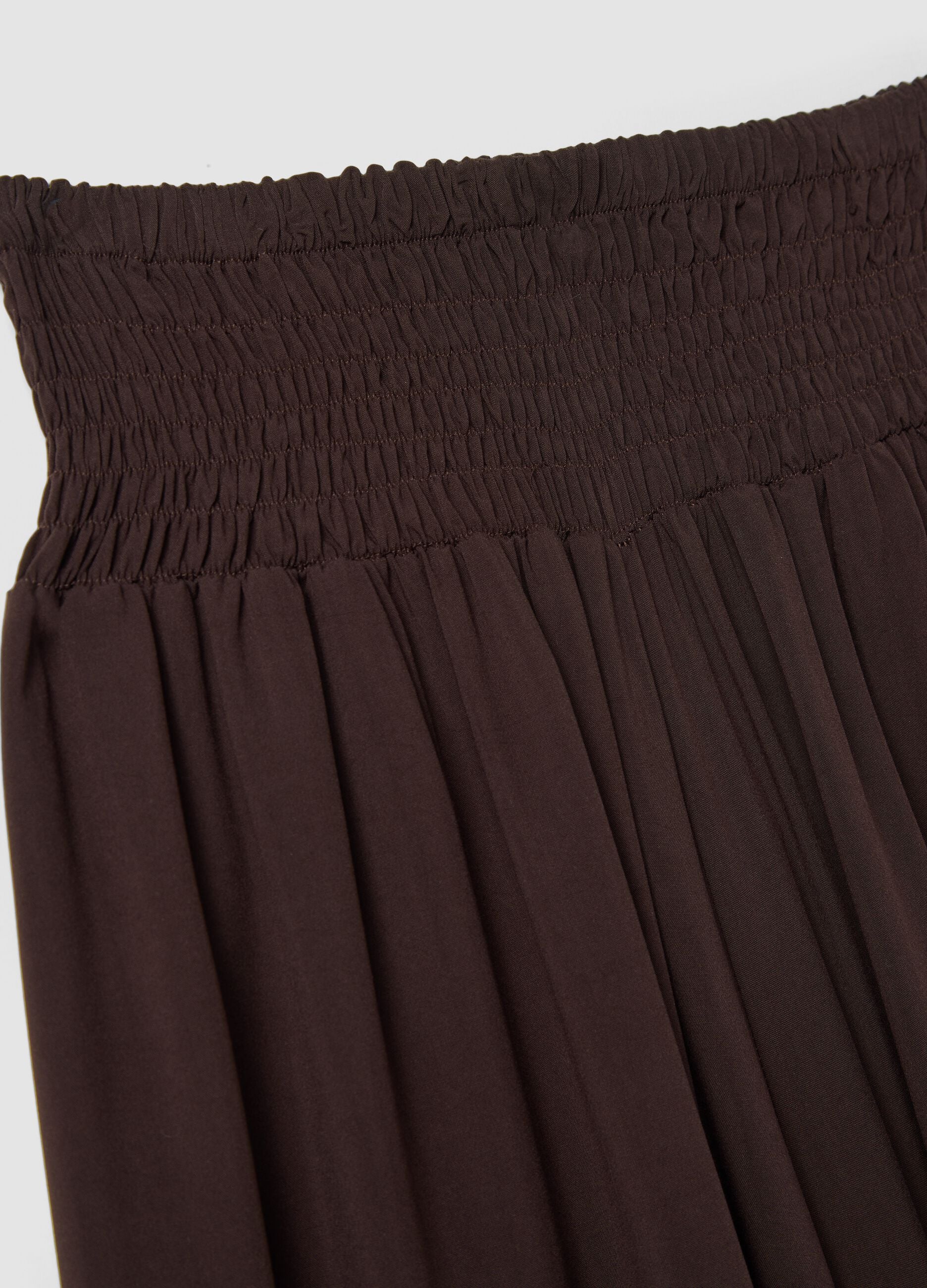 Wide brown pure viscose trousers with elasticated waist, regular fit
