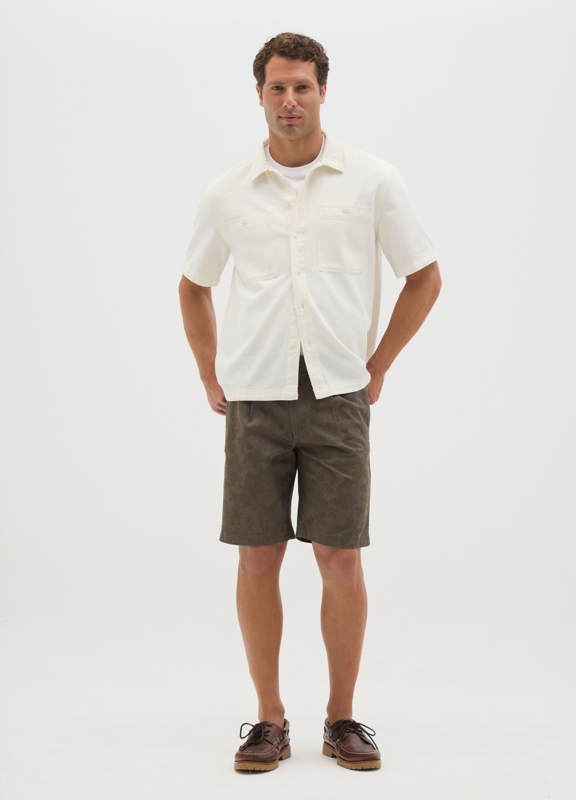 Men's Brown Cotton Bermuda Shorts Regular Fit