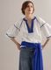 White pure cotton blouse with blue piping, regular fit_0