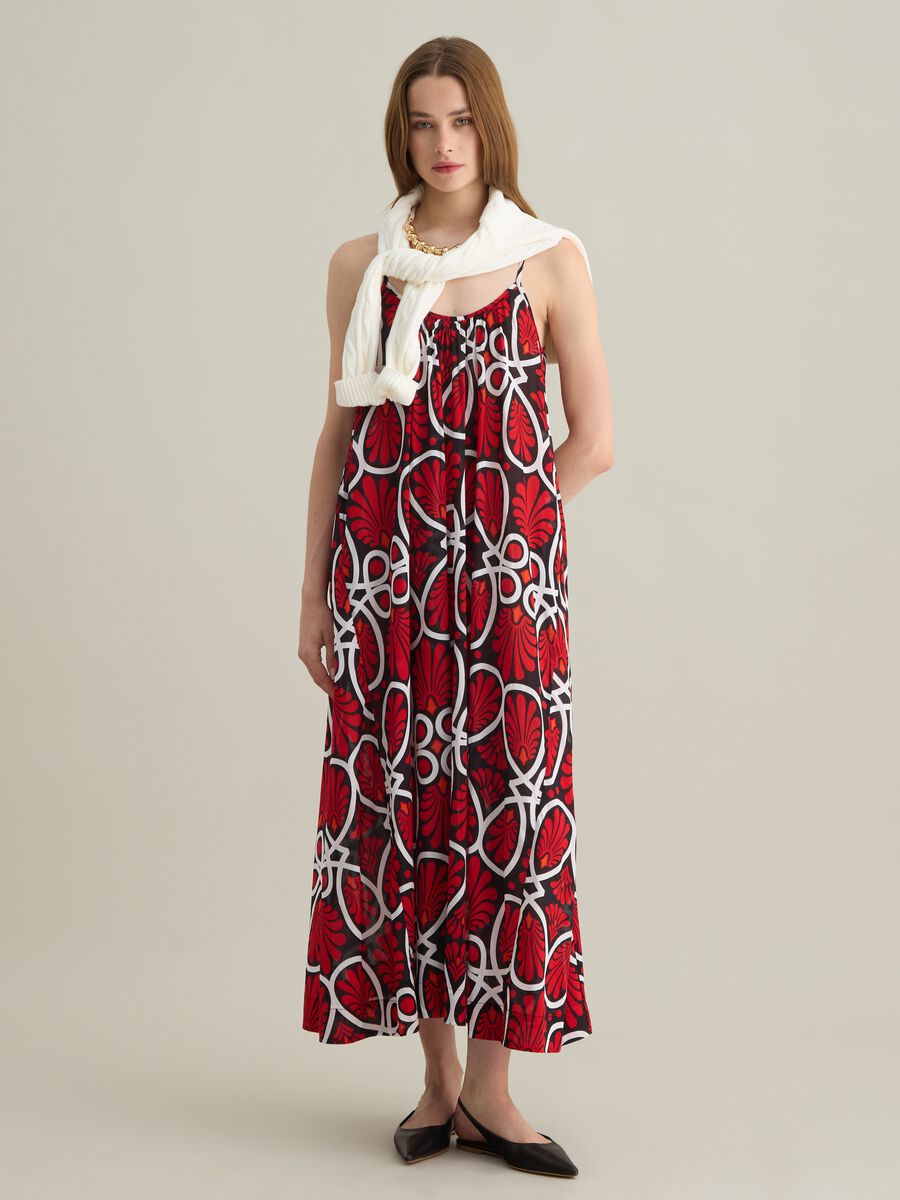 Women's long dress in pure multicolour cotton, regular fit_0