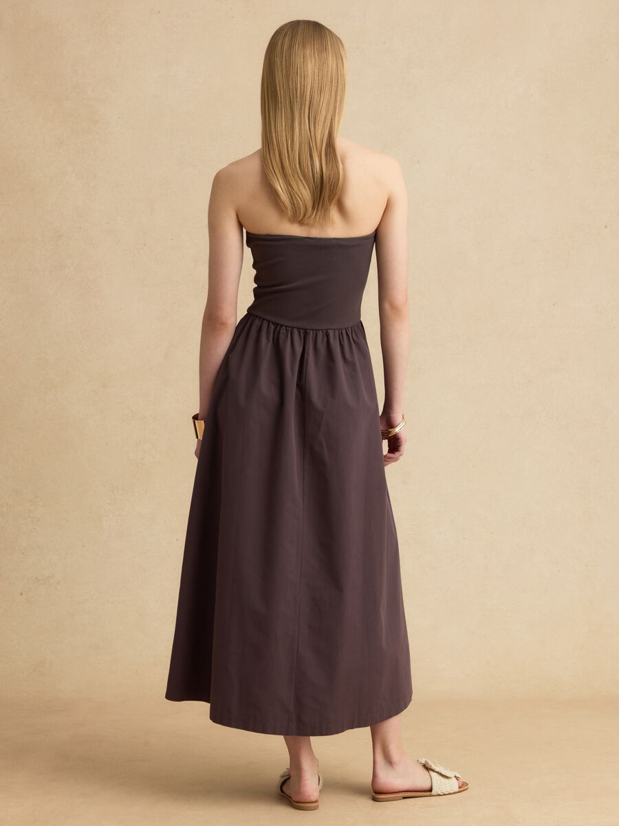 Brown maxi dress in stretch cotton, regular fit, strapless_3