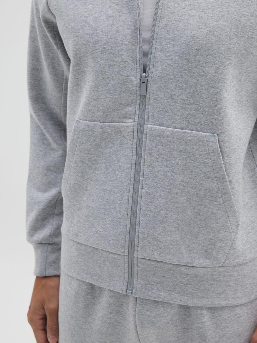 Grey cotton blend regular fit sweatshirt with zip_3
