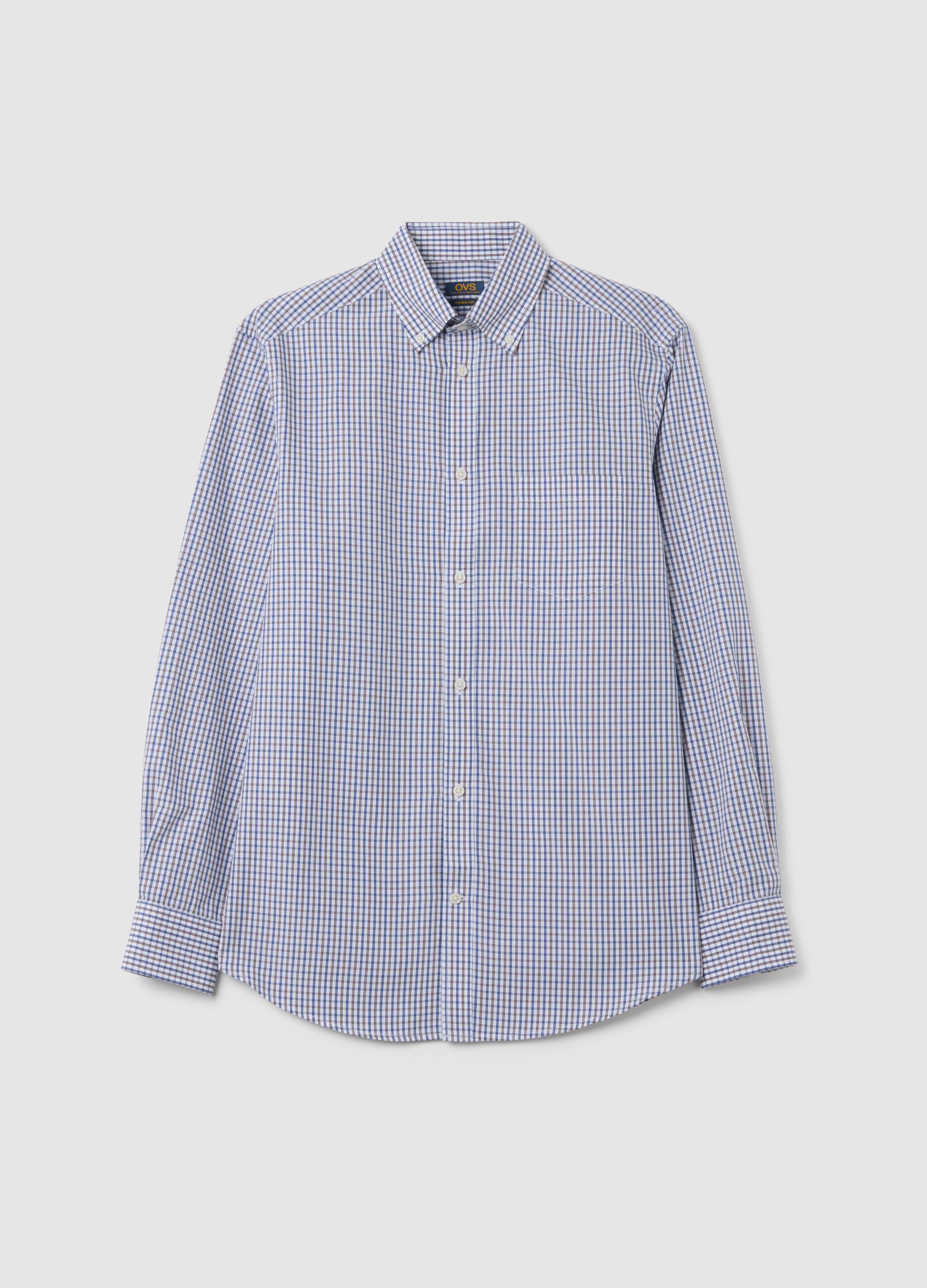 Blue cotton blend regular fit shirt