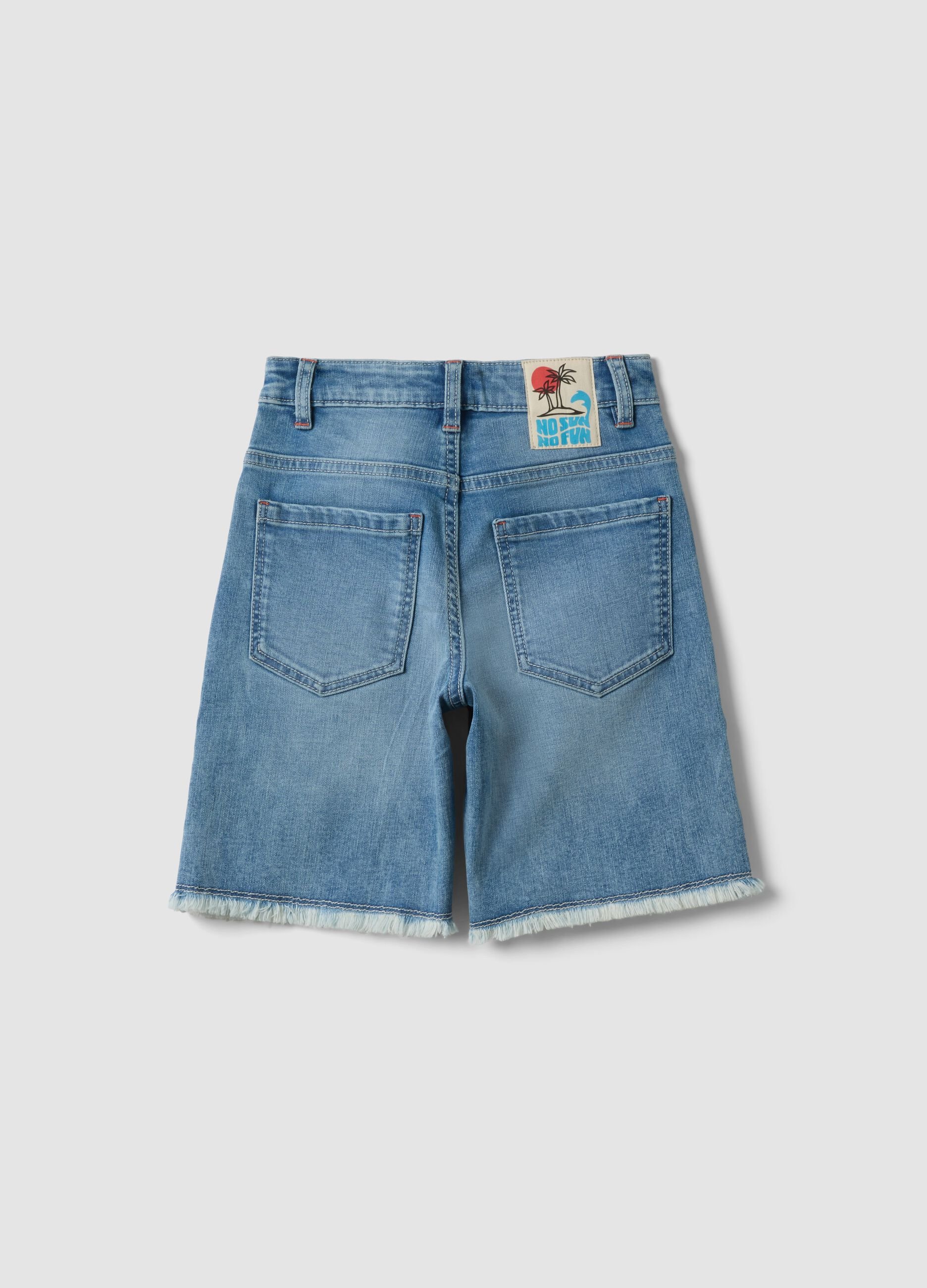 Light blue stretch denim bermuda shorts in cotton and viscose