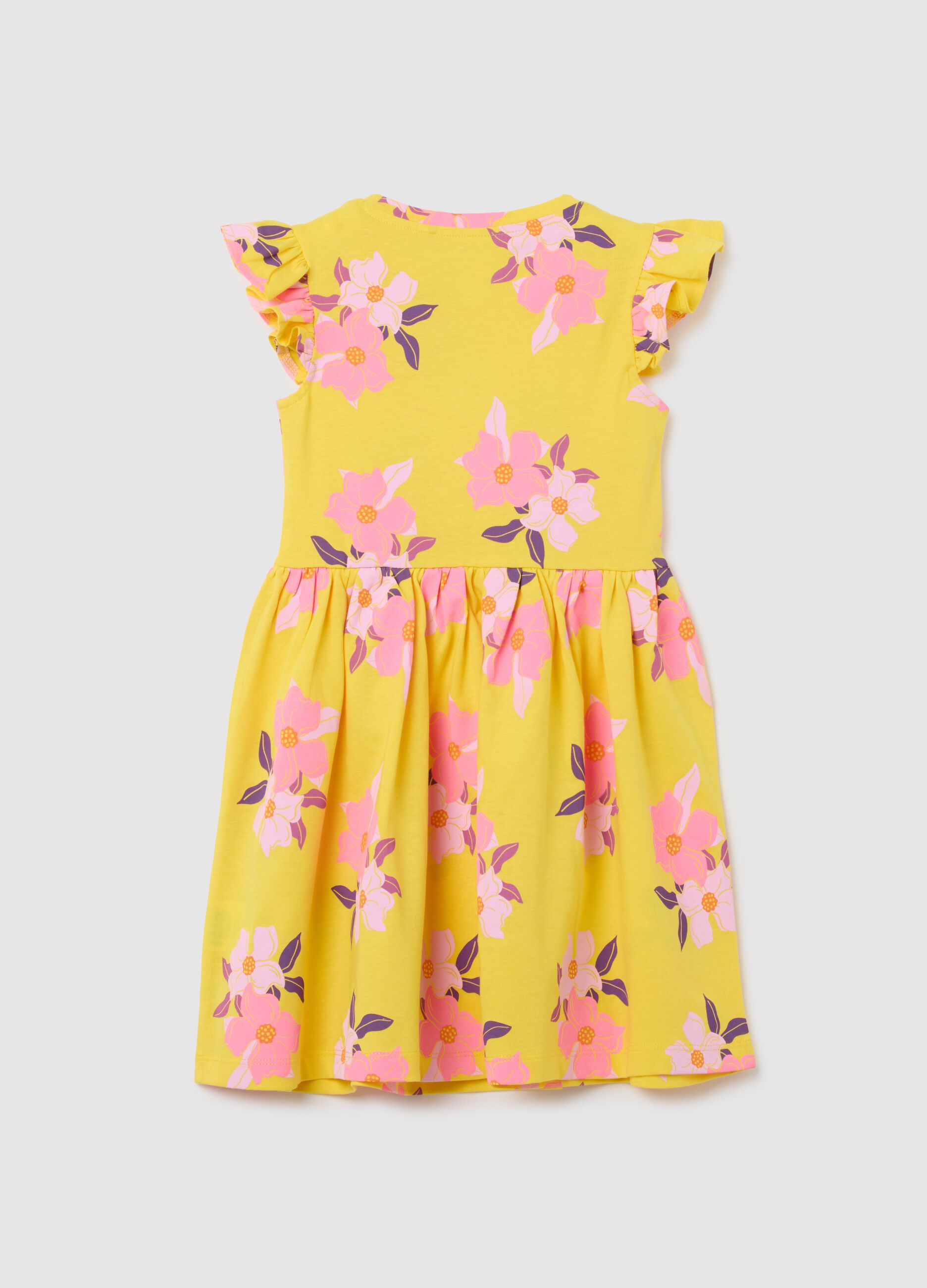 Vestito da bambina in puro cotone giallo regular fit