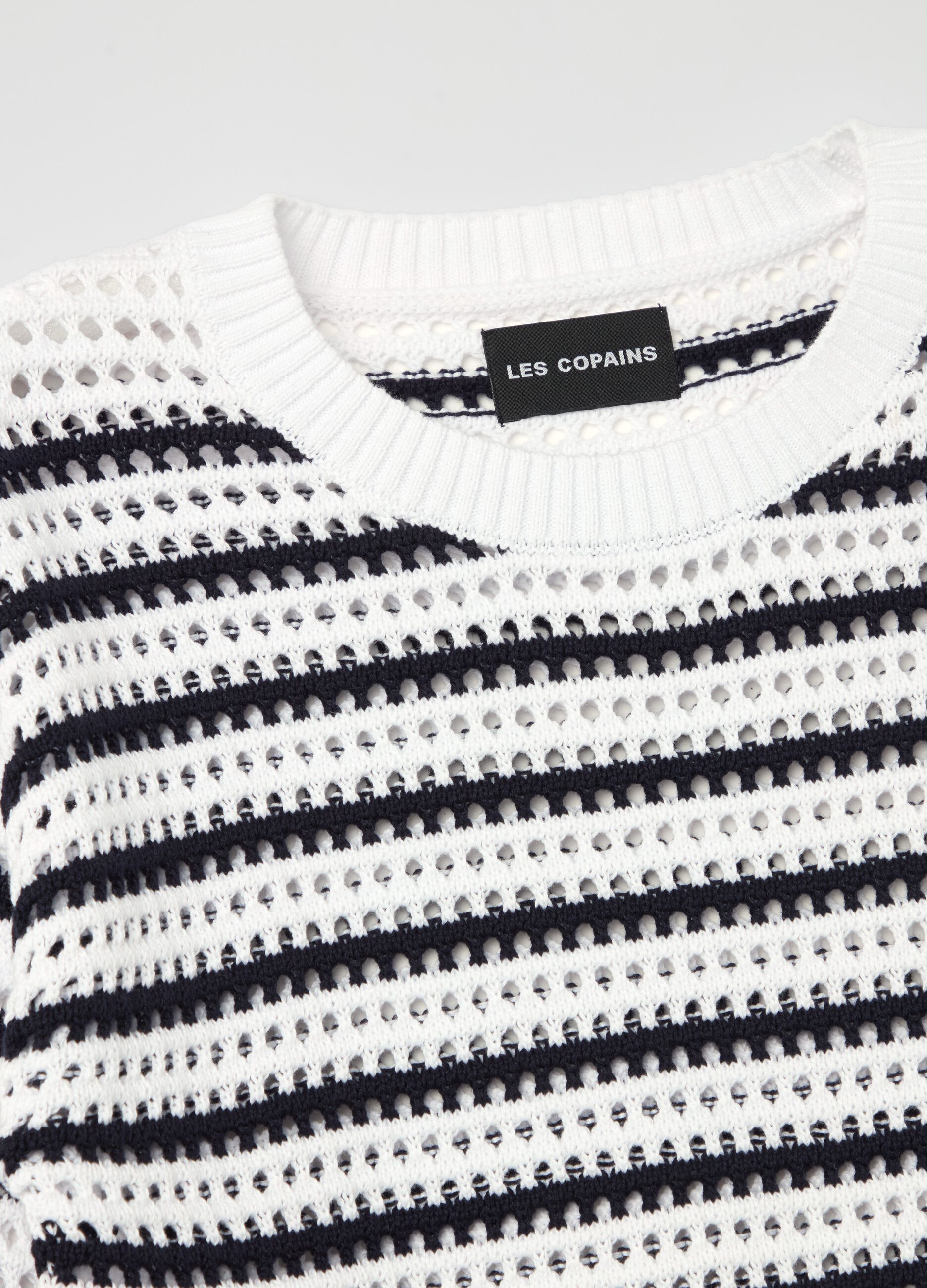 Striped pullover with openwork weave