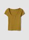 Yellow pure cotton regular fit T-shirt with deep henley neckline_4