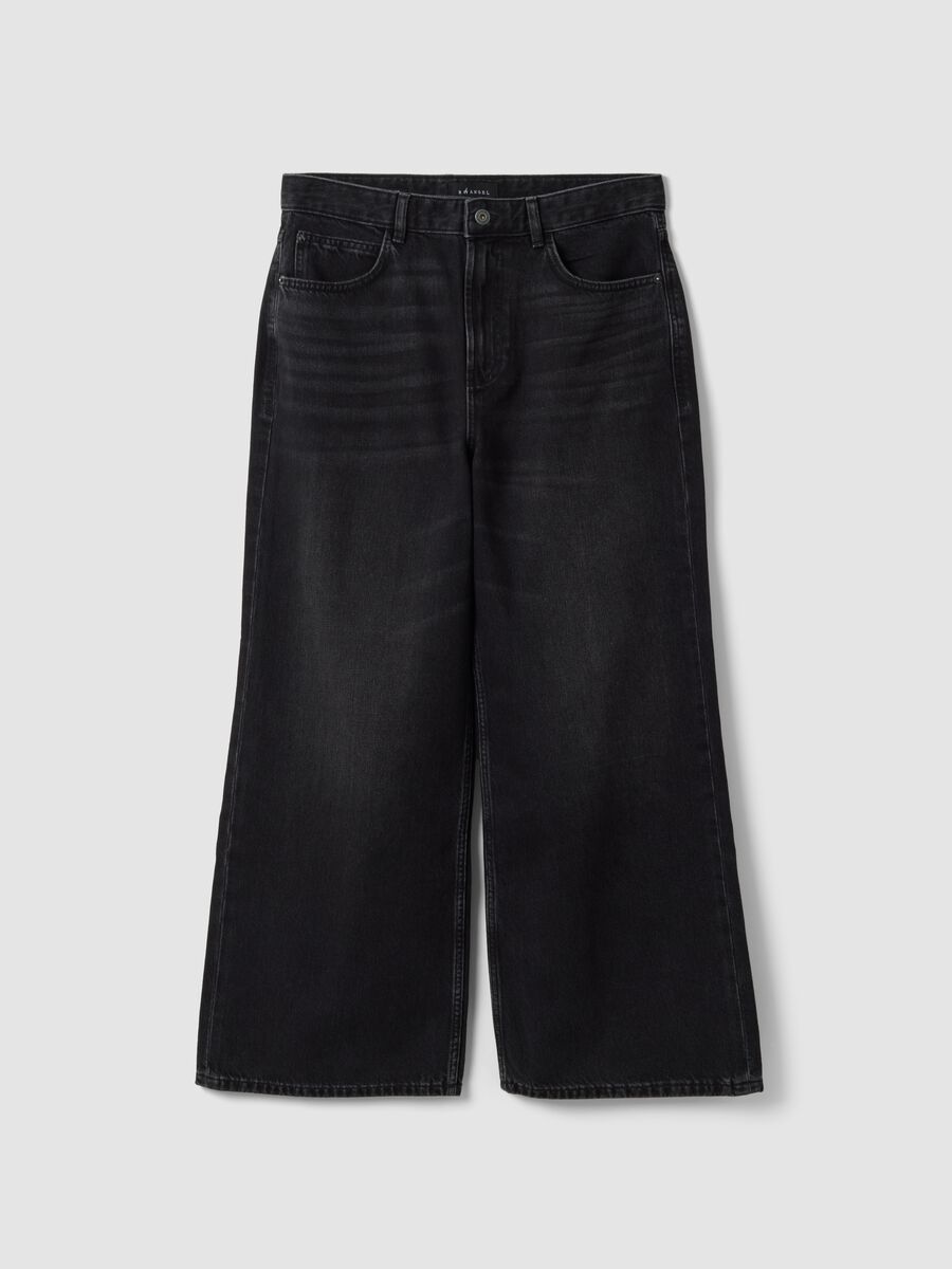 Black wide-leg denim jeans in pure cotton_0