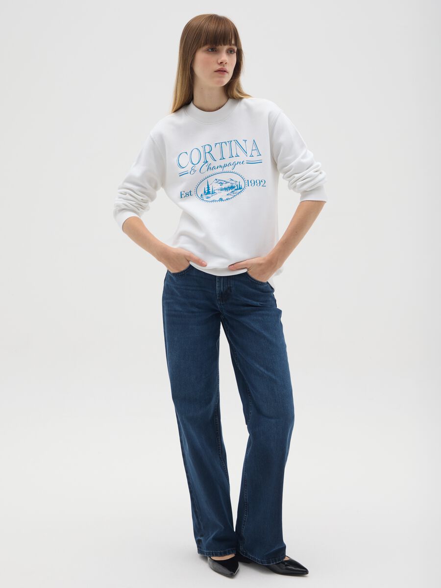 White cotton blend sweatshirt, regular fit crewneck_1